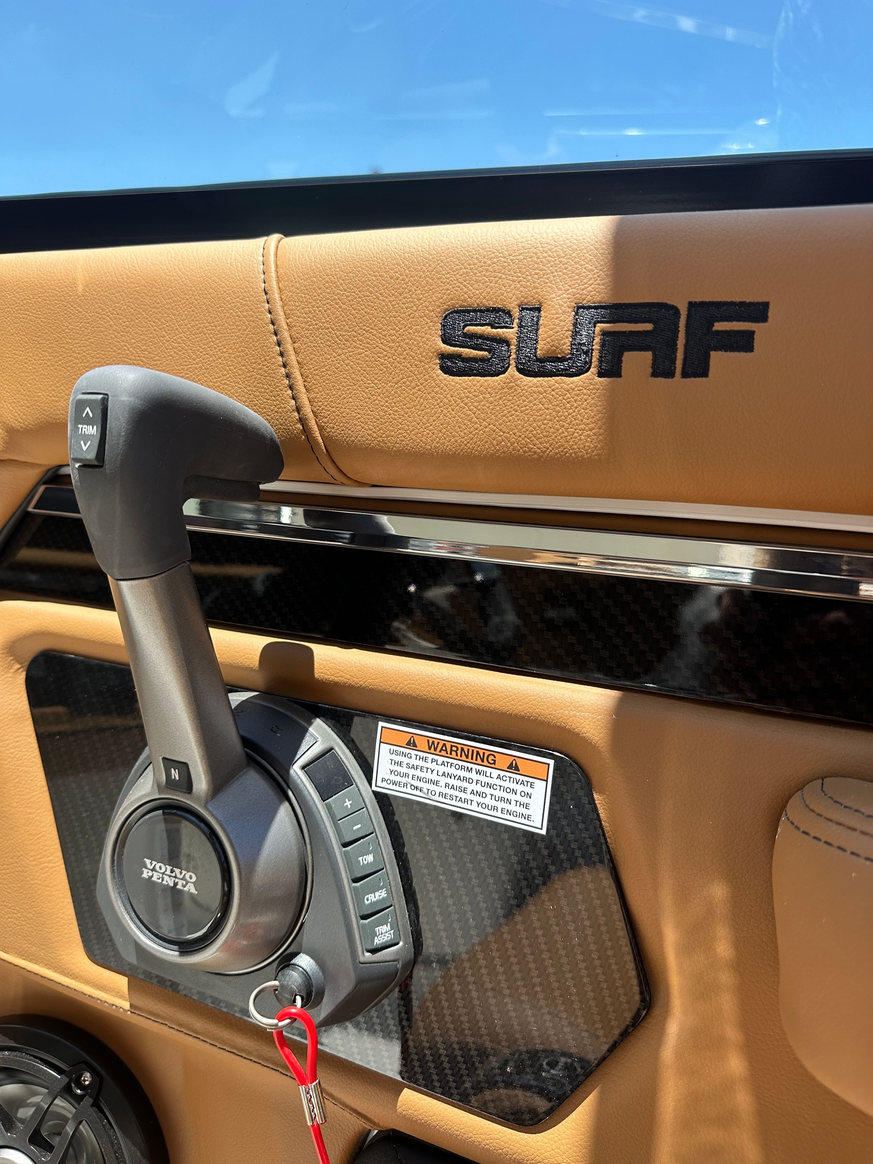 Close-up of the throttle lever in a Chaparral 26 Surf boat.