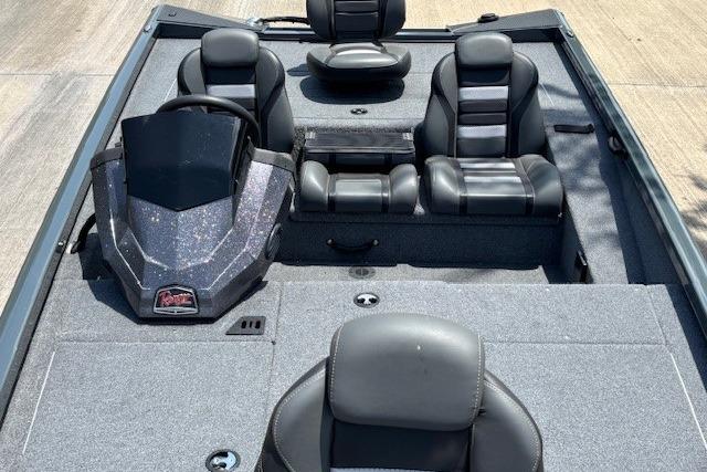 2026 Ranger RT188 boat interior with sleek black seating and modern dashboard design.
