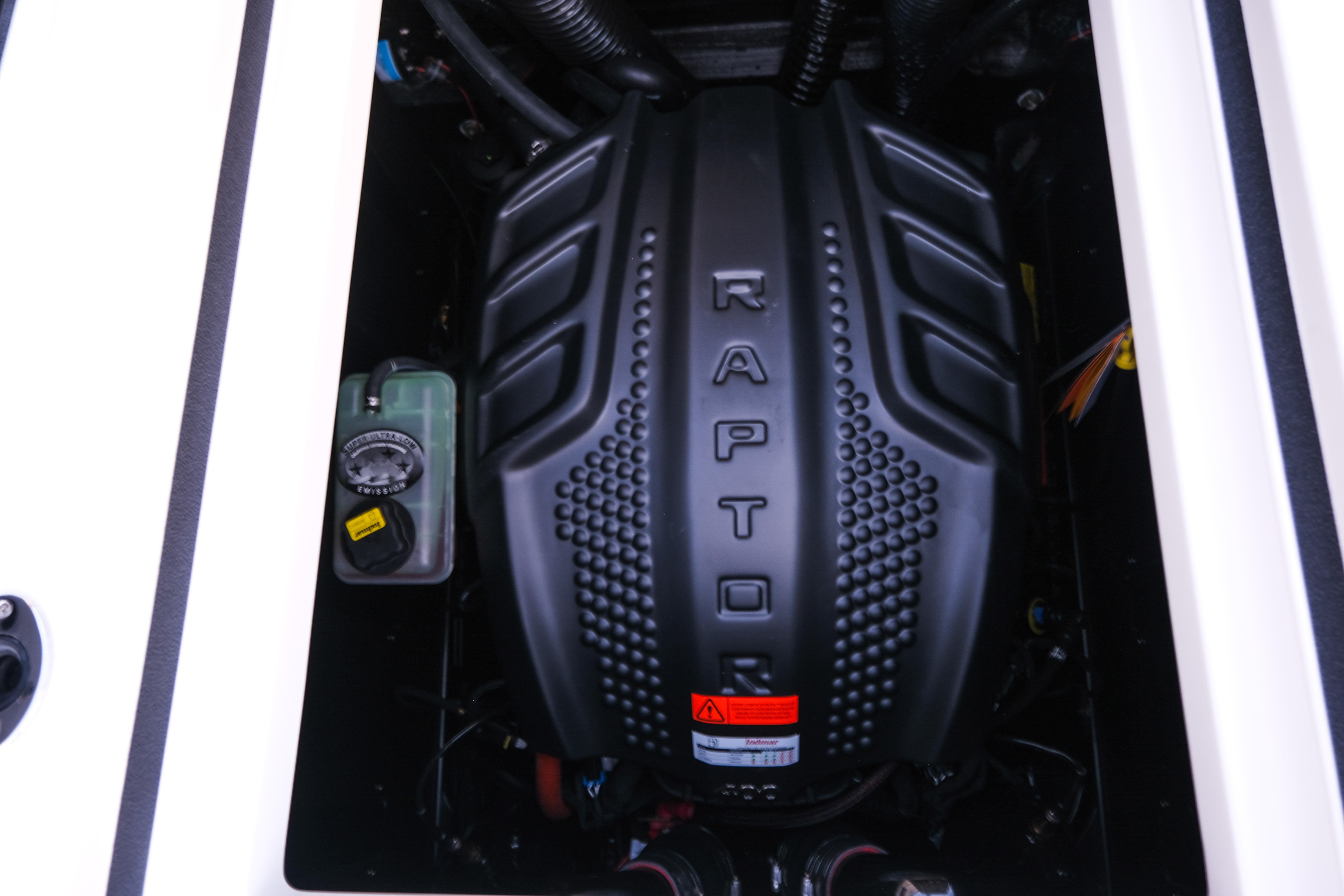 2026 Moomba Max engine featuring Raptor branding, showcasing powerful performance components.