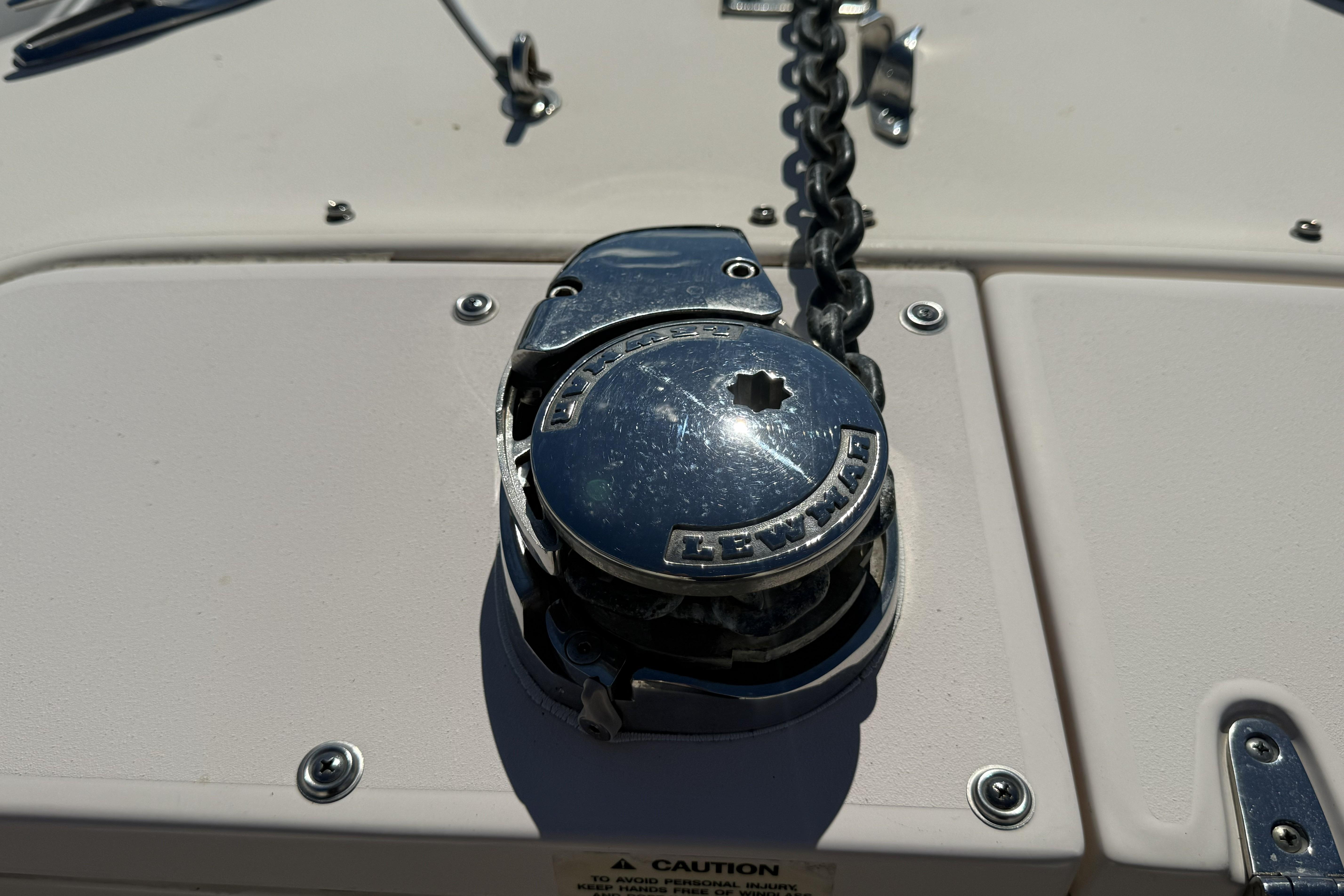 Anchor windlass on 2014 Grady-White Freedom 275 boat deck.