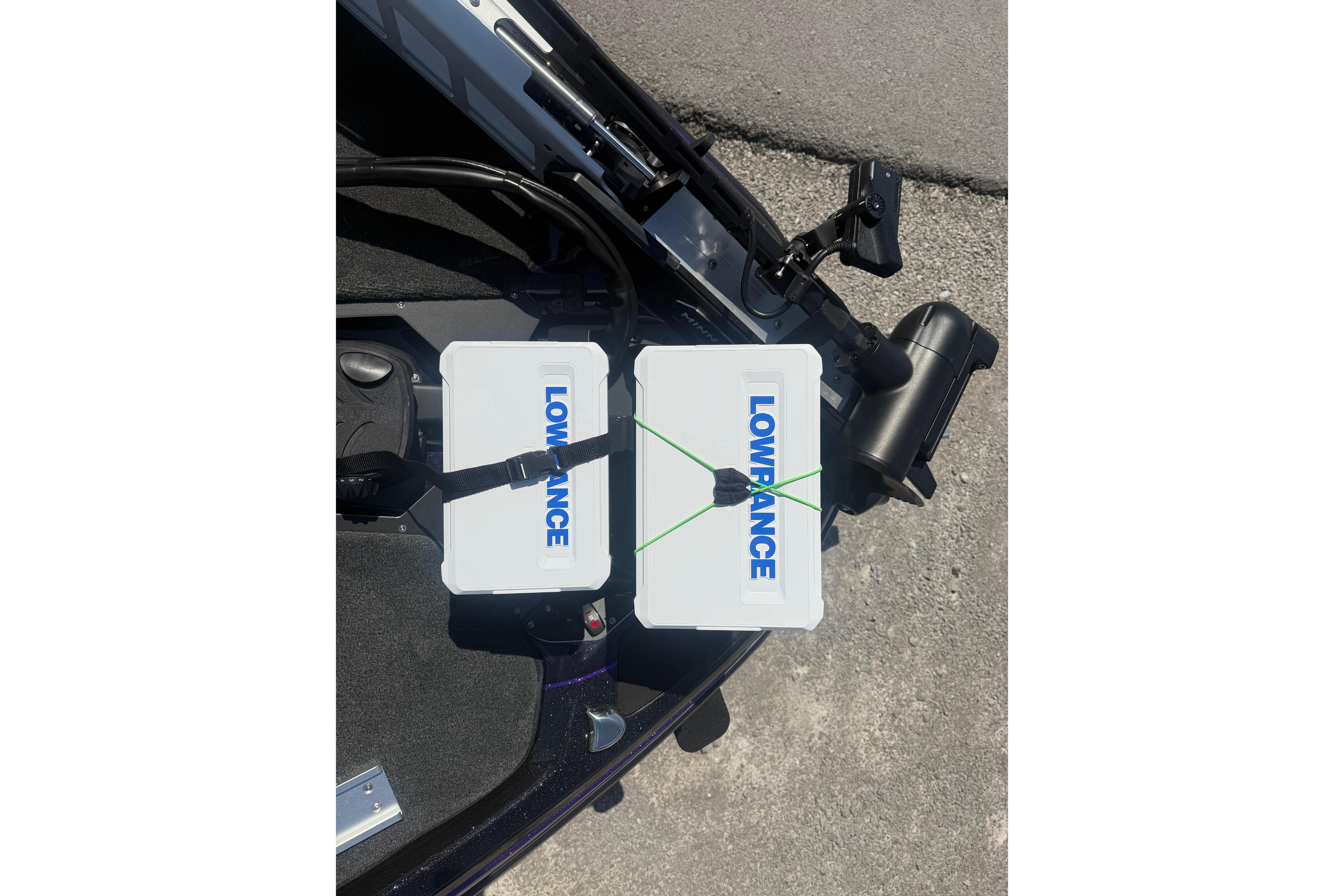 Lowrance equipment on a 2025 Skeeter ZXR21 boat, featuring dual mounted units.