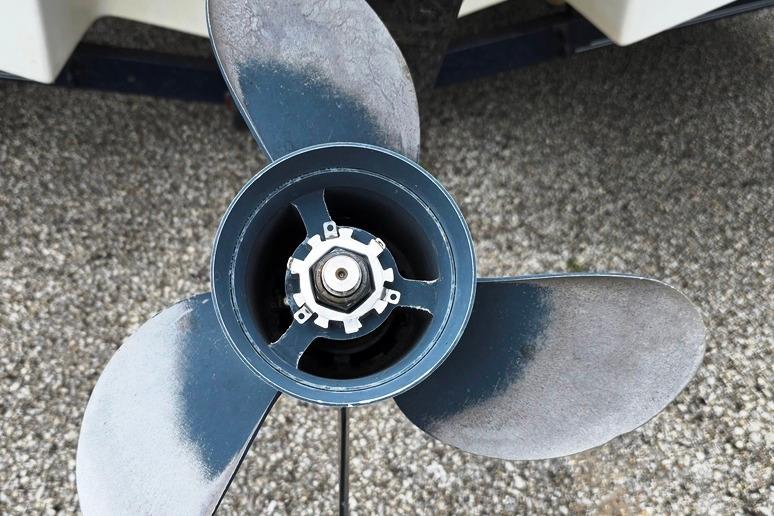 Close-up of a boat propeller from a 2003 Caravelle 187 Bow Rider.