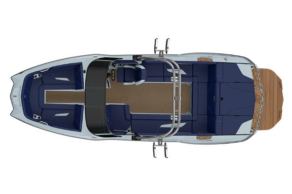 Manufacturer Provided Image: Top view of a 2022 MasterCraft NXT24 boat with blue and tan interior.