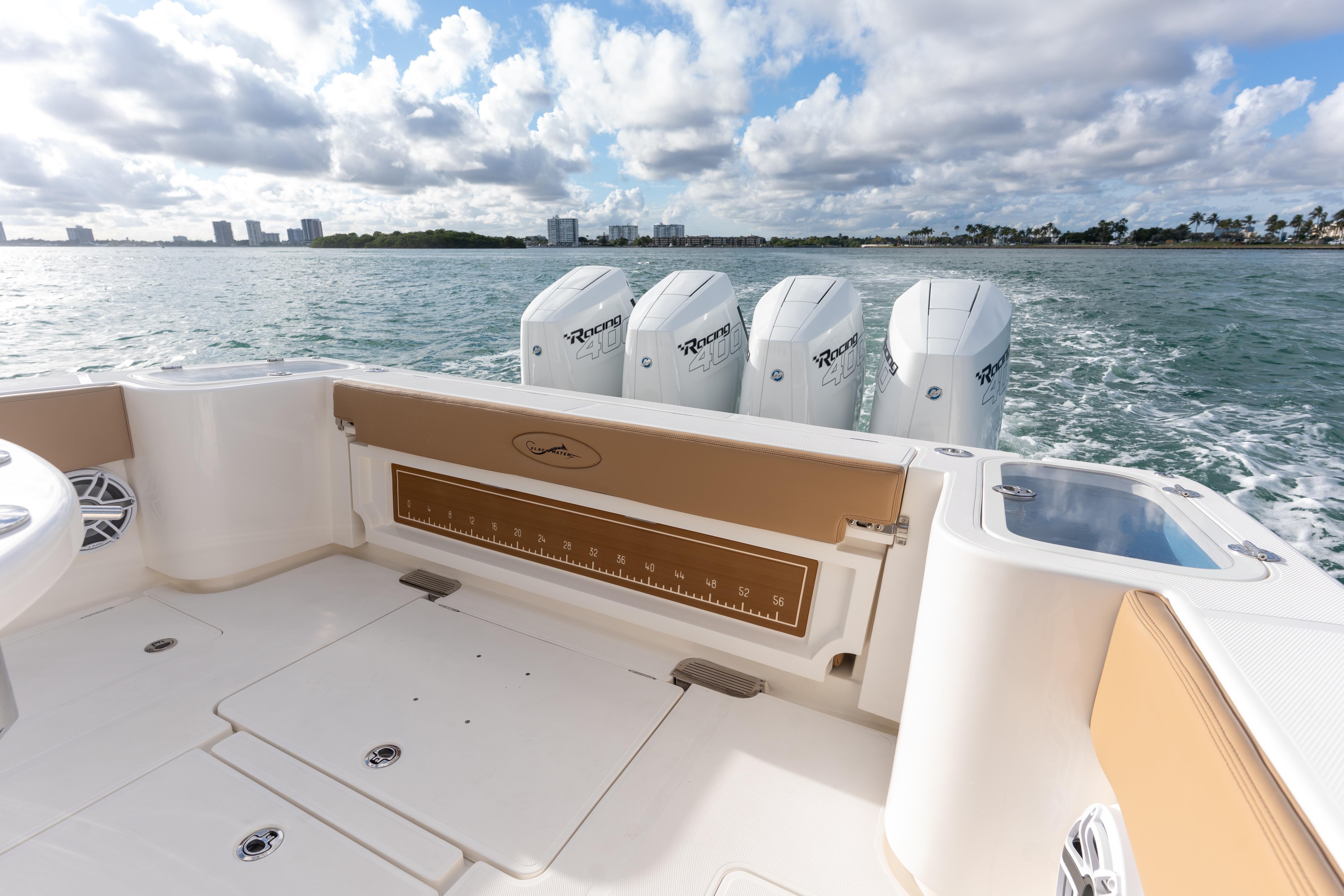 2026 Blackwater 41 Performance Fish boat with powerful engines on open water.
