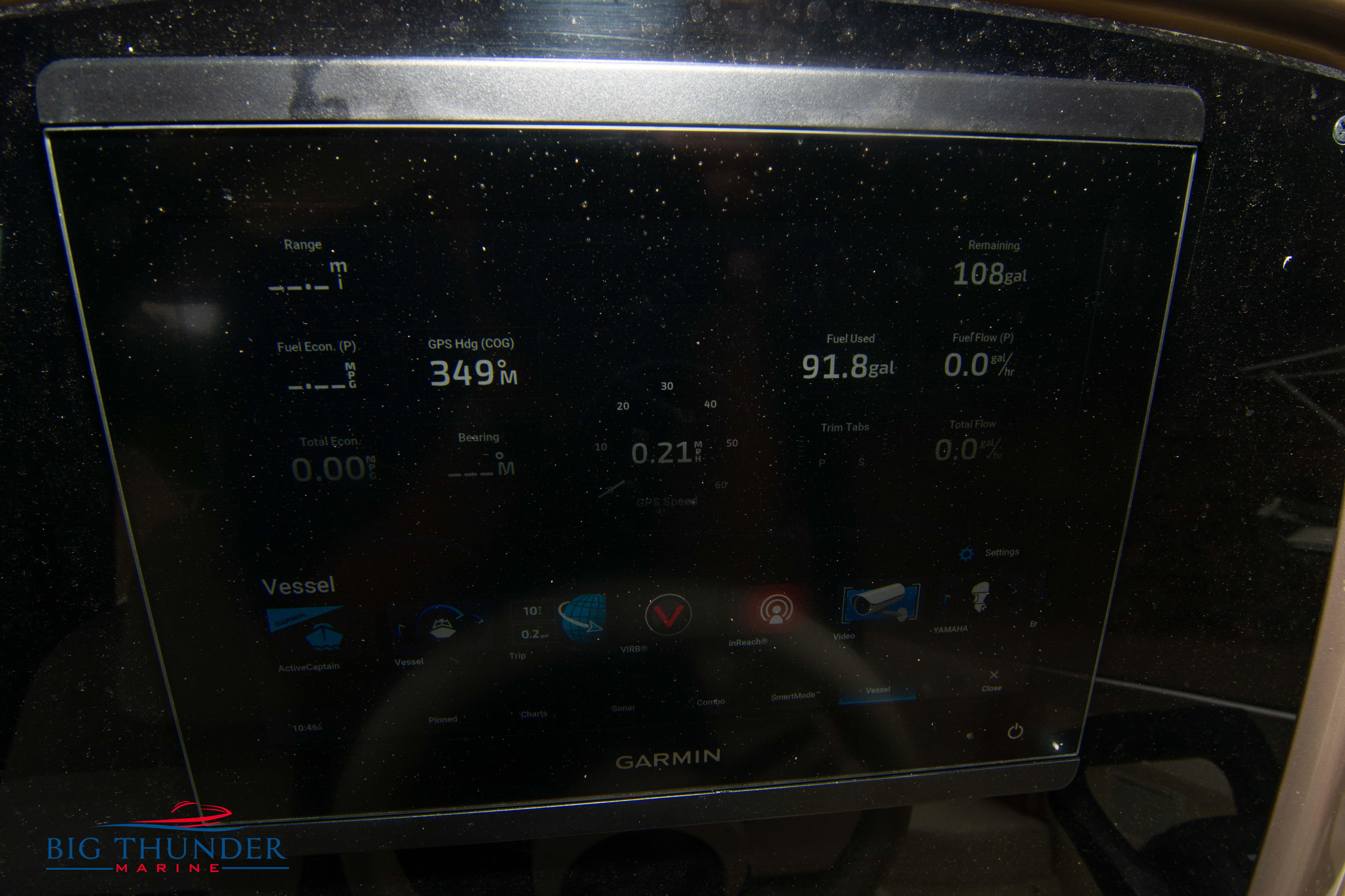 Garmin display on 2024 Invictus TT280S boat dashboard showing navigation and vessel data.