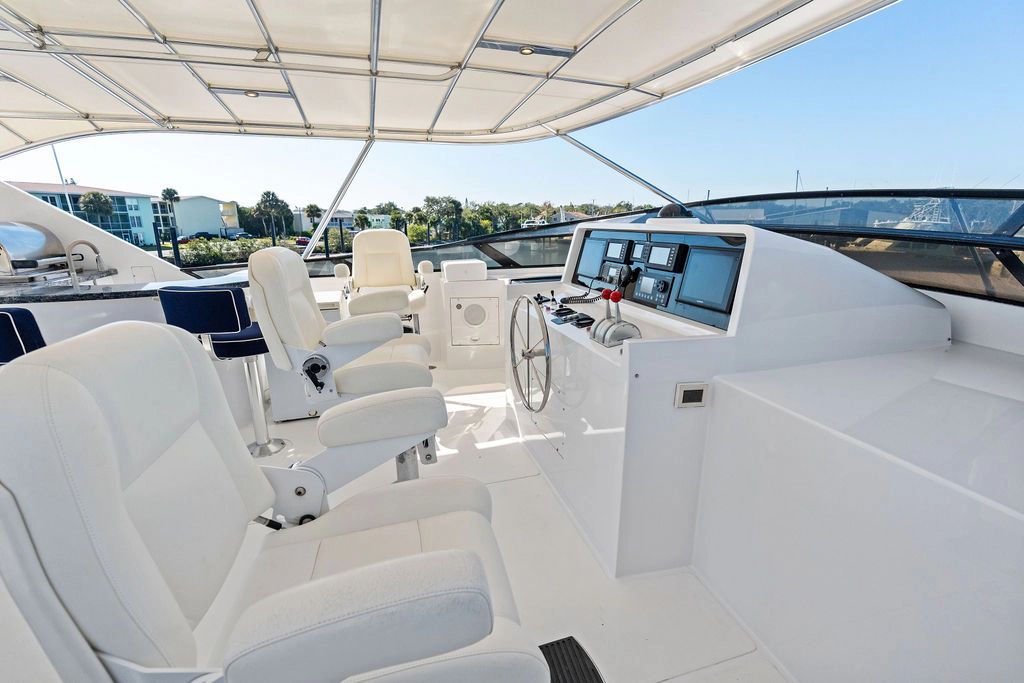 Luxurious cockpit of the 1999 Westport 112 yacht.