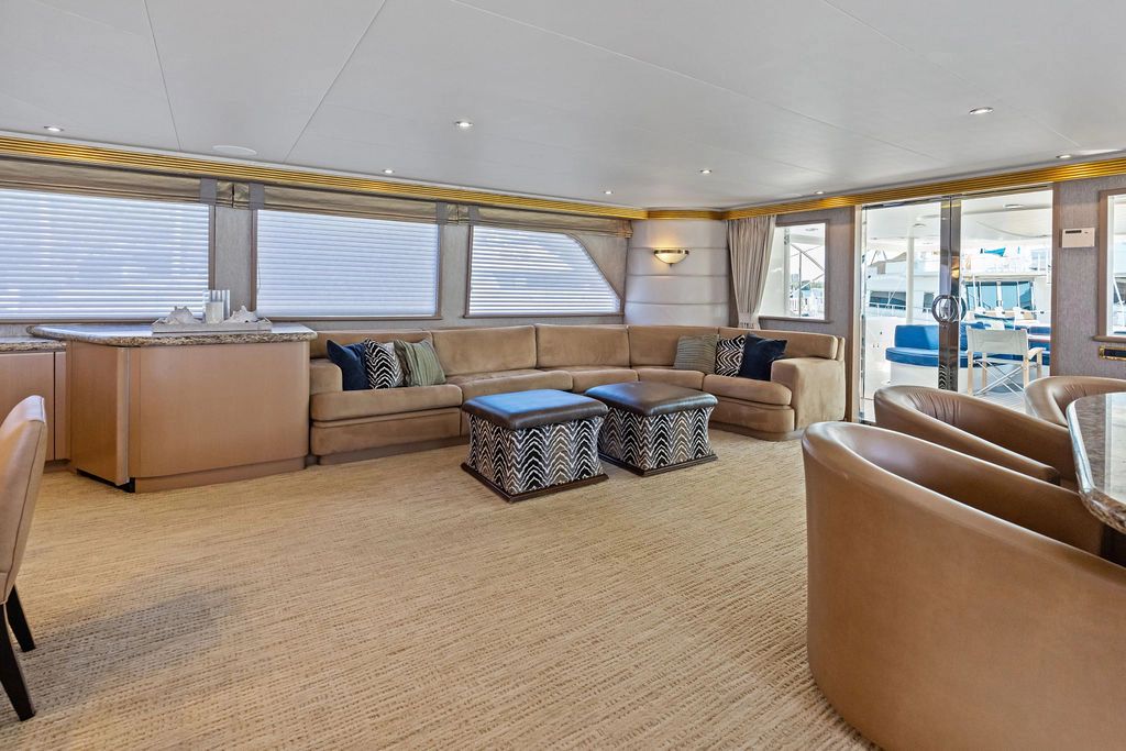 Luxurious interior of a 1999 Westport 112 yacht.