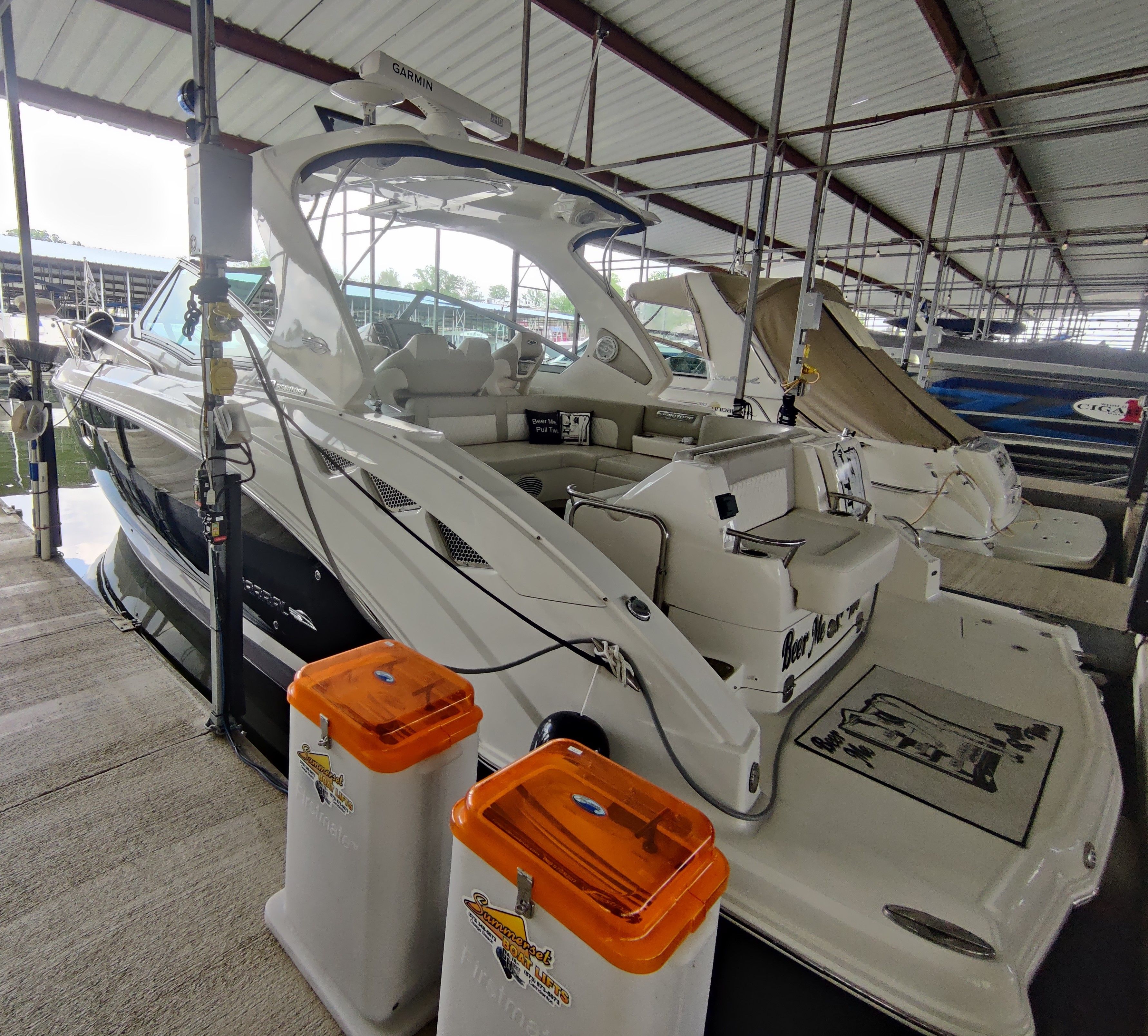 2014 Chaparral 330 Signature yacht docked, interior view.
