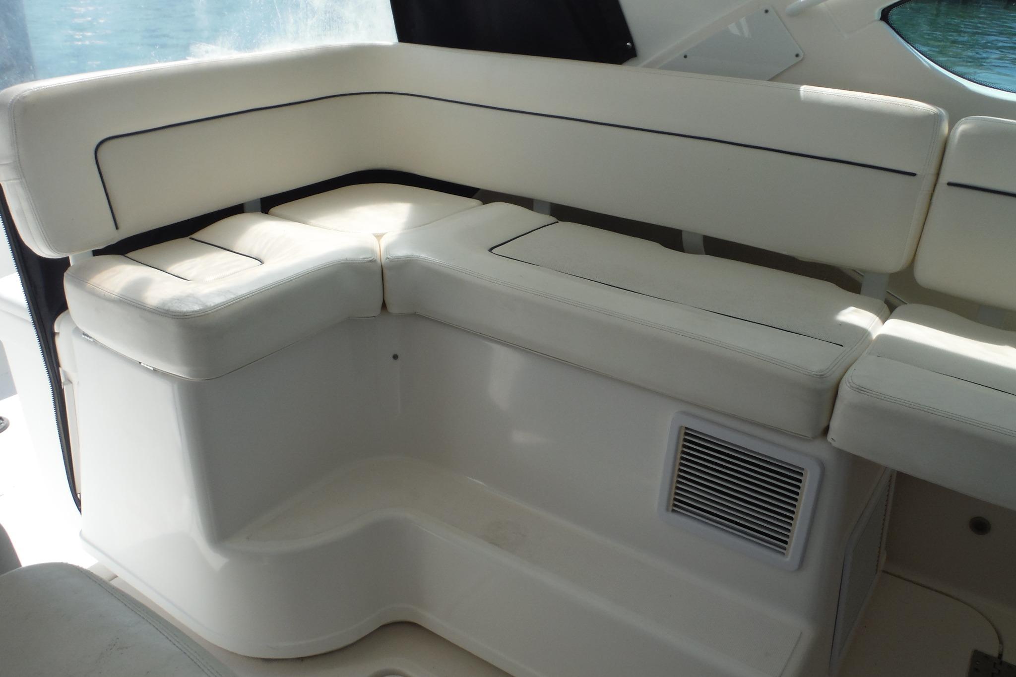 2007 Tiara Yachts 3600 Open interior seating with white cushions and sleek design.