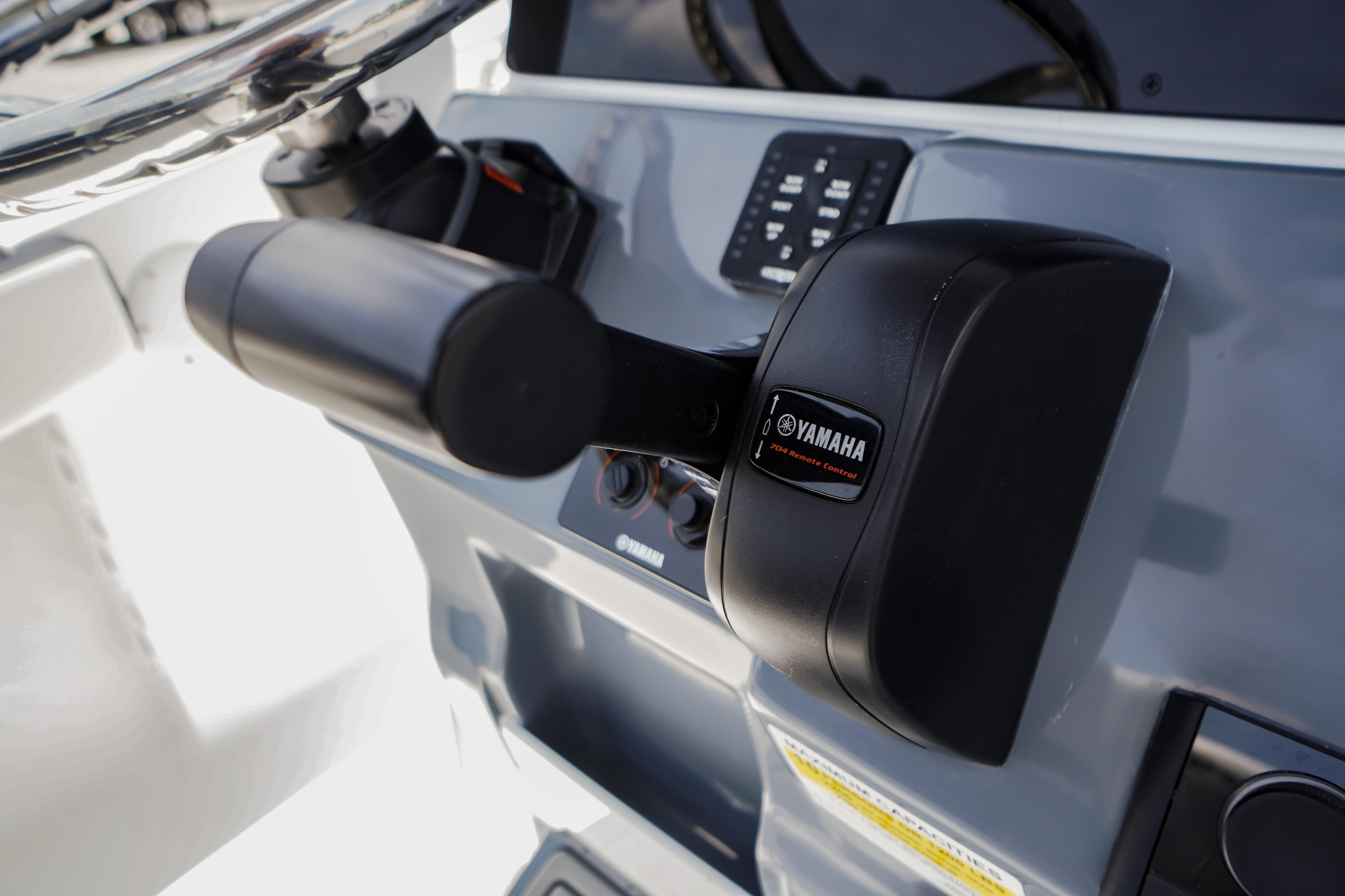 Close-up of Yamaha throttle control on 2027 Tidewater 220 CC Adventure boat.