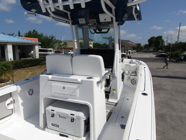 2024 Wellcraft 263 Fisherman boat interior with seating and storage.