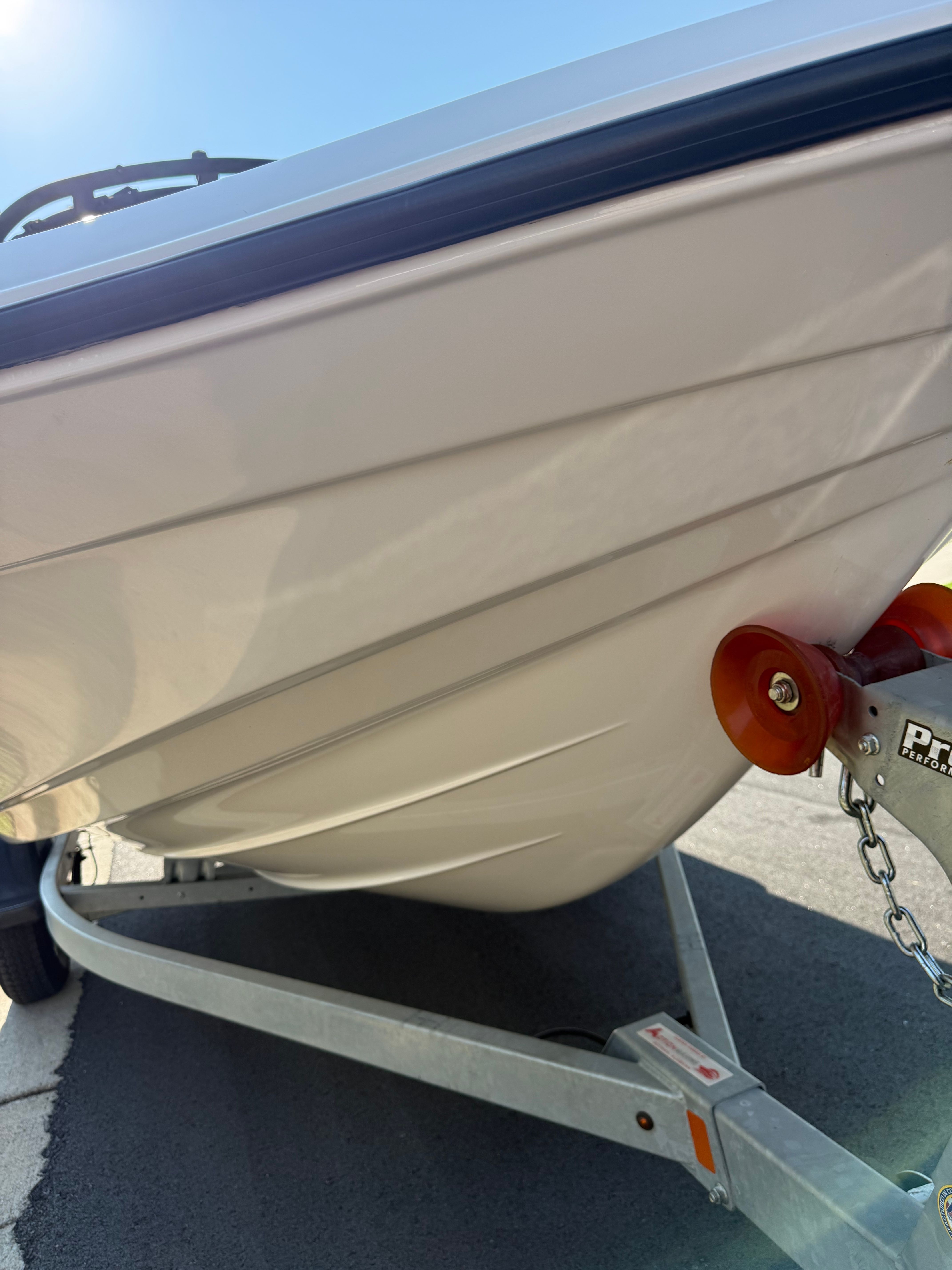 Close-up of a Yamaha AR190 boat hull on a trailer.