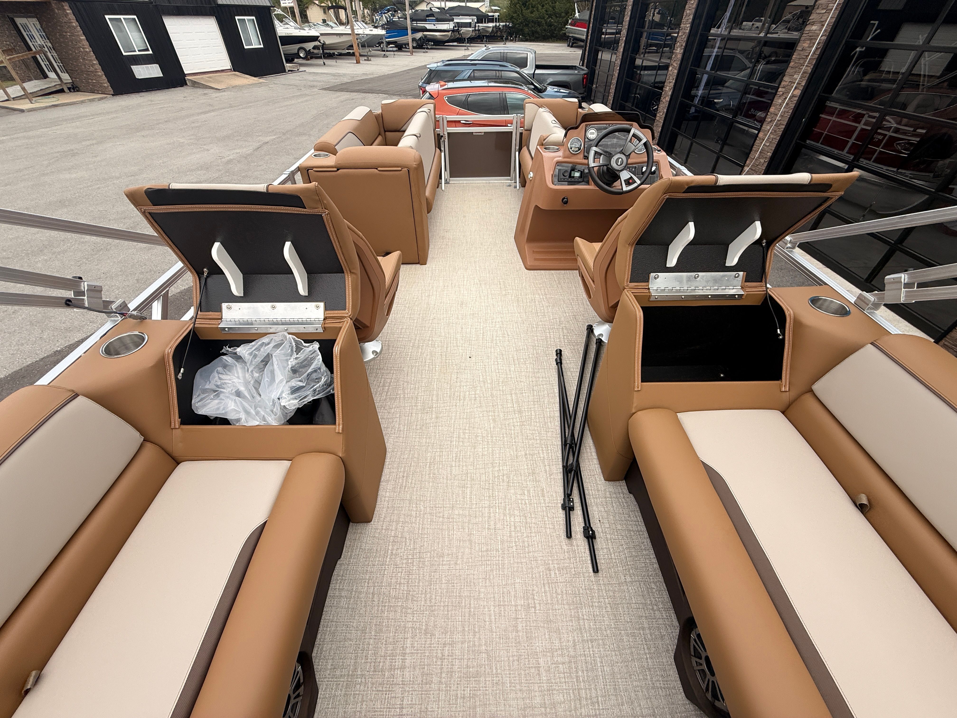 Interior view of 2026 Tahoe 2380 Sport Quad Lounger boat.