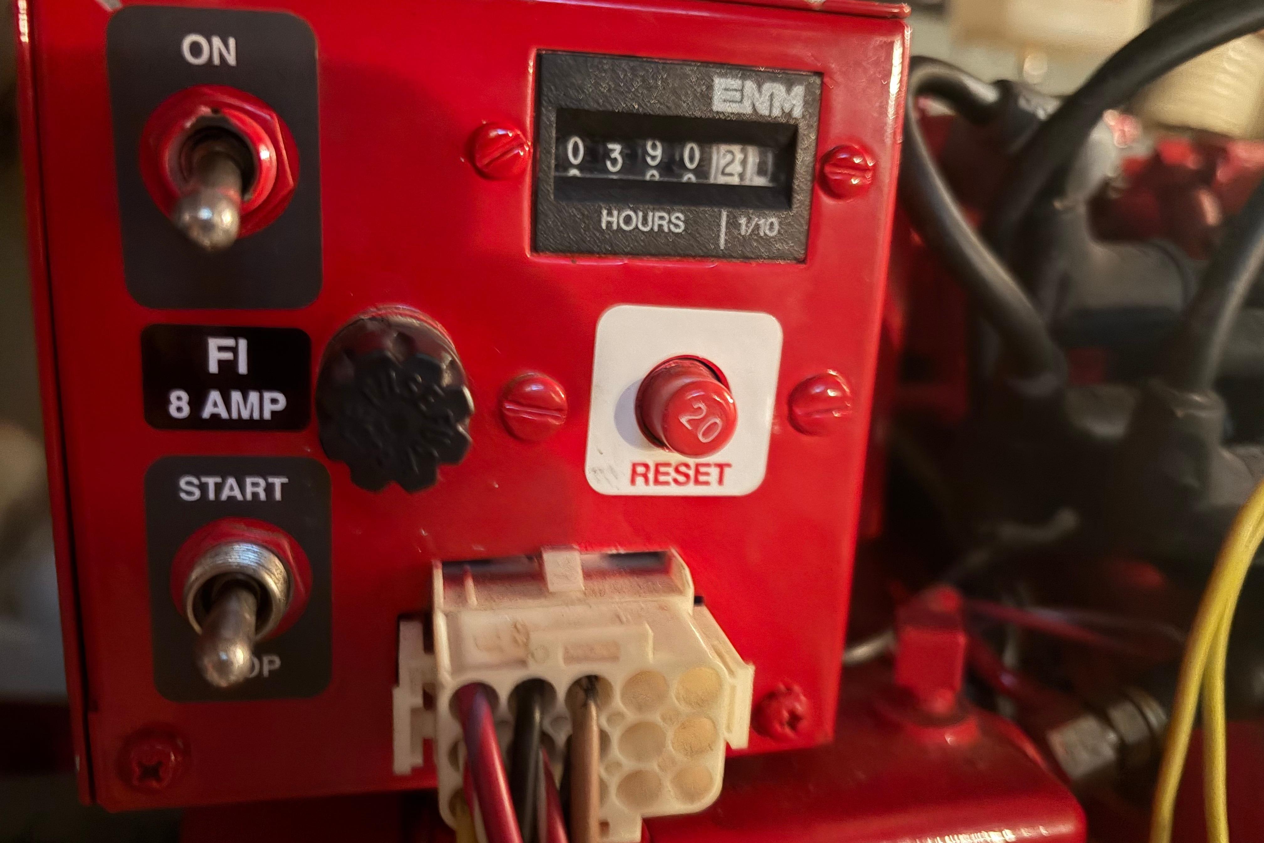 Close-up of a control panel on a 1971 Chris-Craft 42 Commander boat.