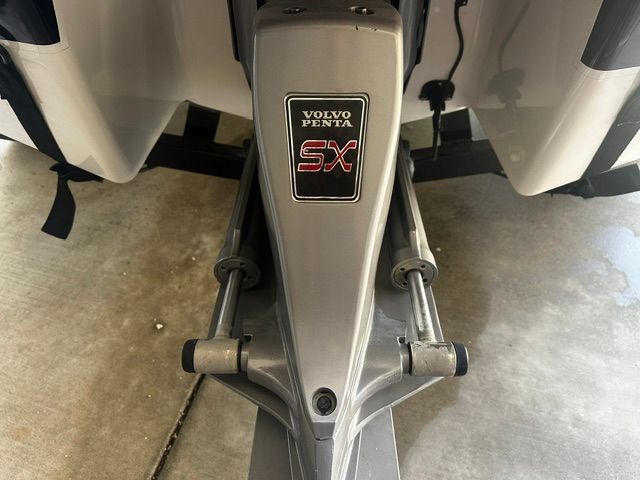 Close-up of a Volvo Penta SX drive on a boat.