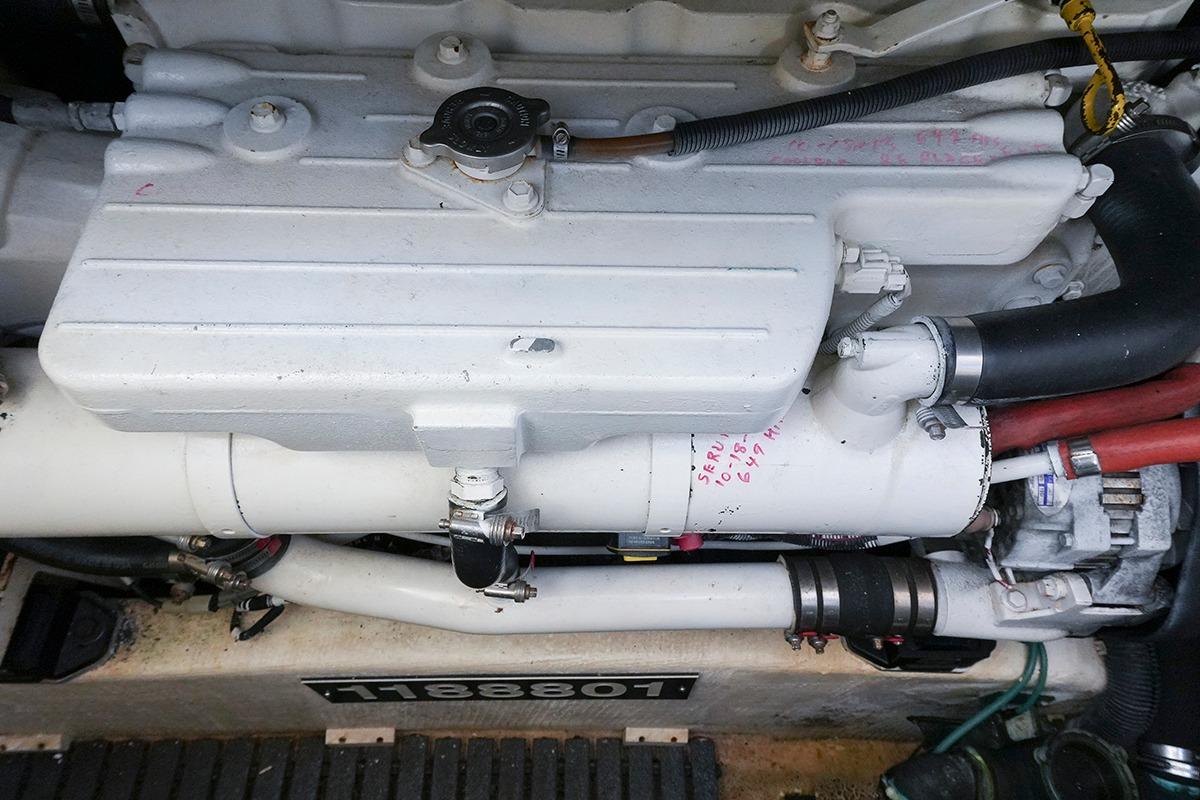 Engine compartment of a 2006 Sabre 38 Hard Top Express boat.