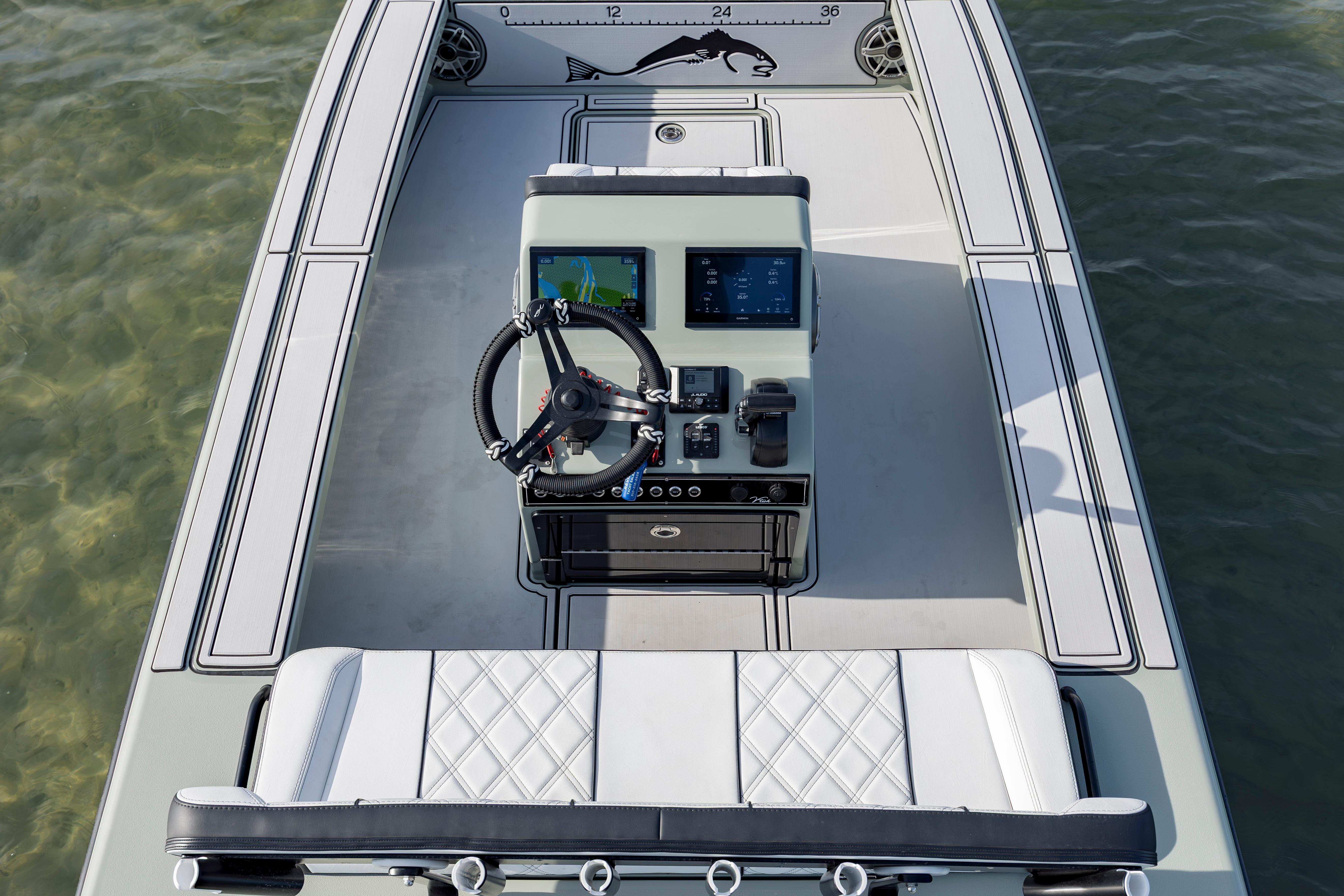 Vtech 18 boat dashboard, 2025 model, featuring modern controls and navigation system.
