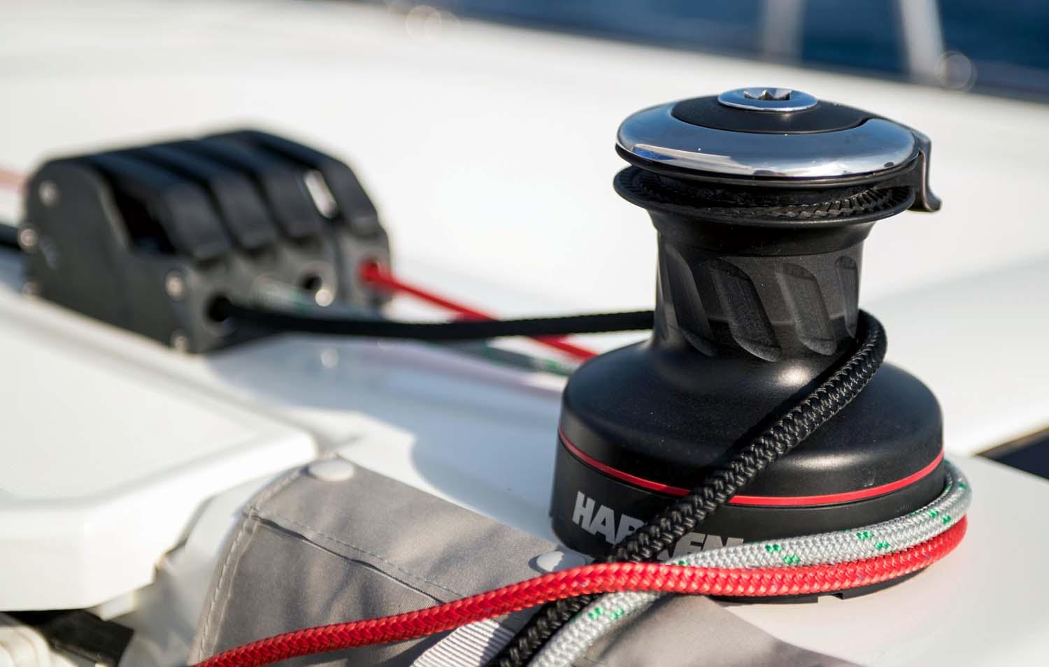 Winch and ropes on 2026 Beneteau Oceanis 40.1 sailboat deck.