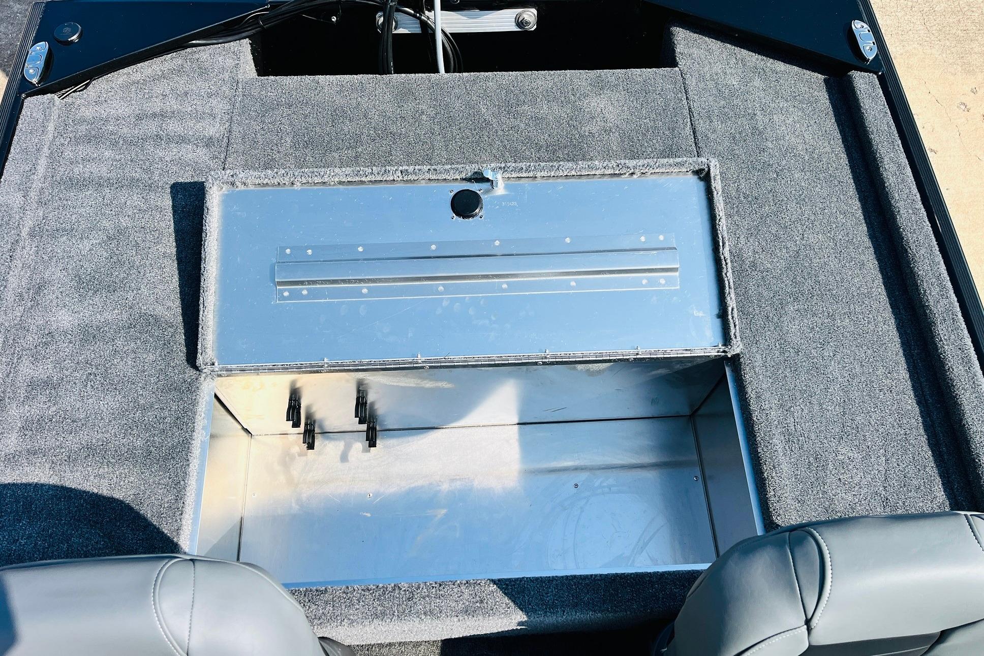 Interior storage compartment of 2026 Tracker Bass Tracker Classic XL boat.
