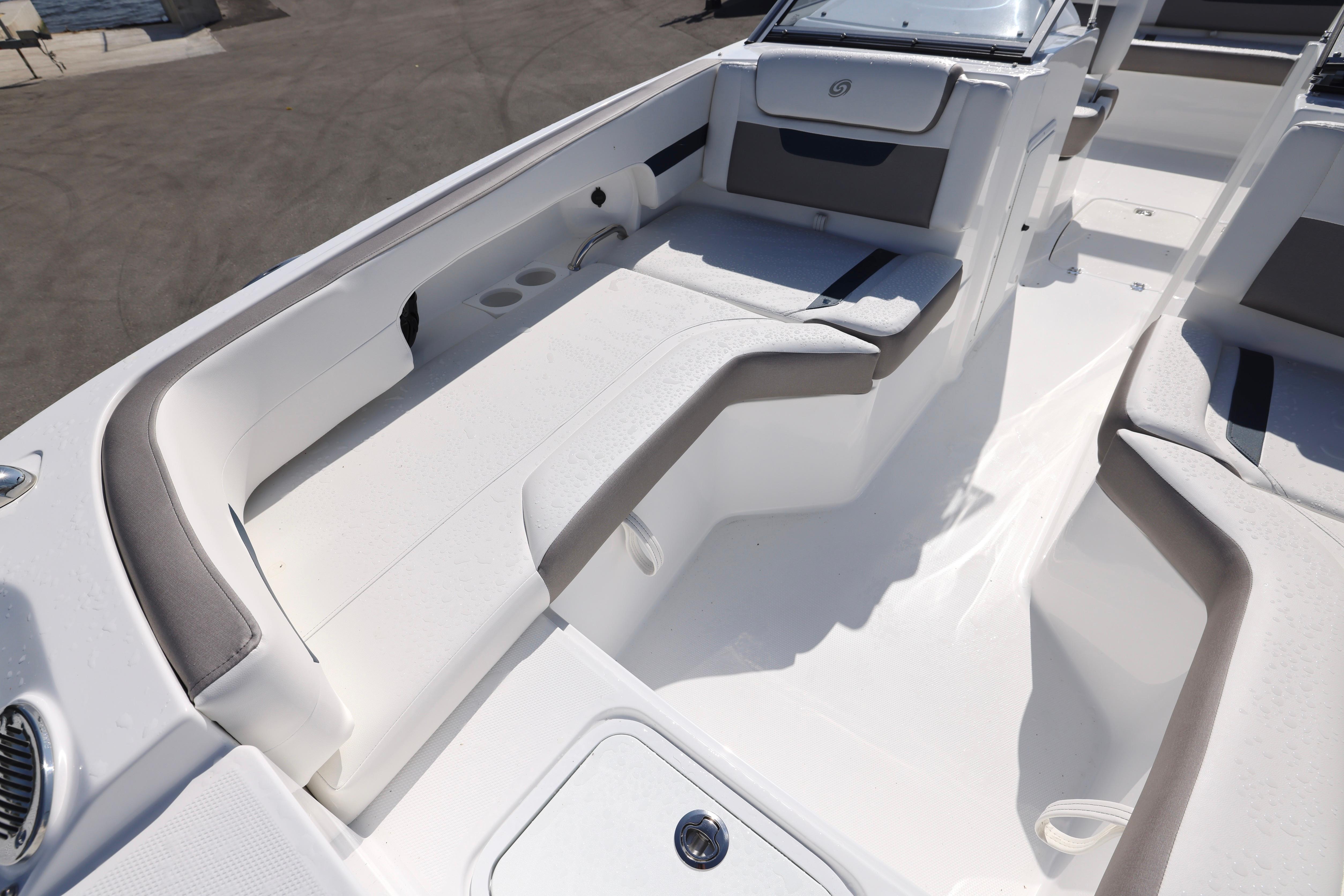 2026 Hurricane SunDeck 235 OB boat interior with sleek seating and modern design.