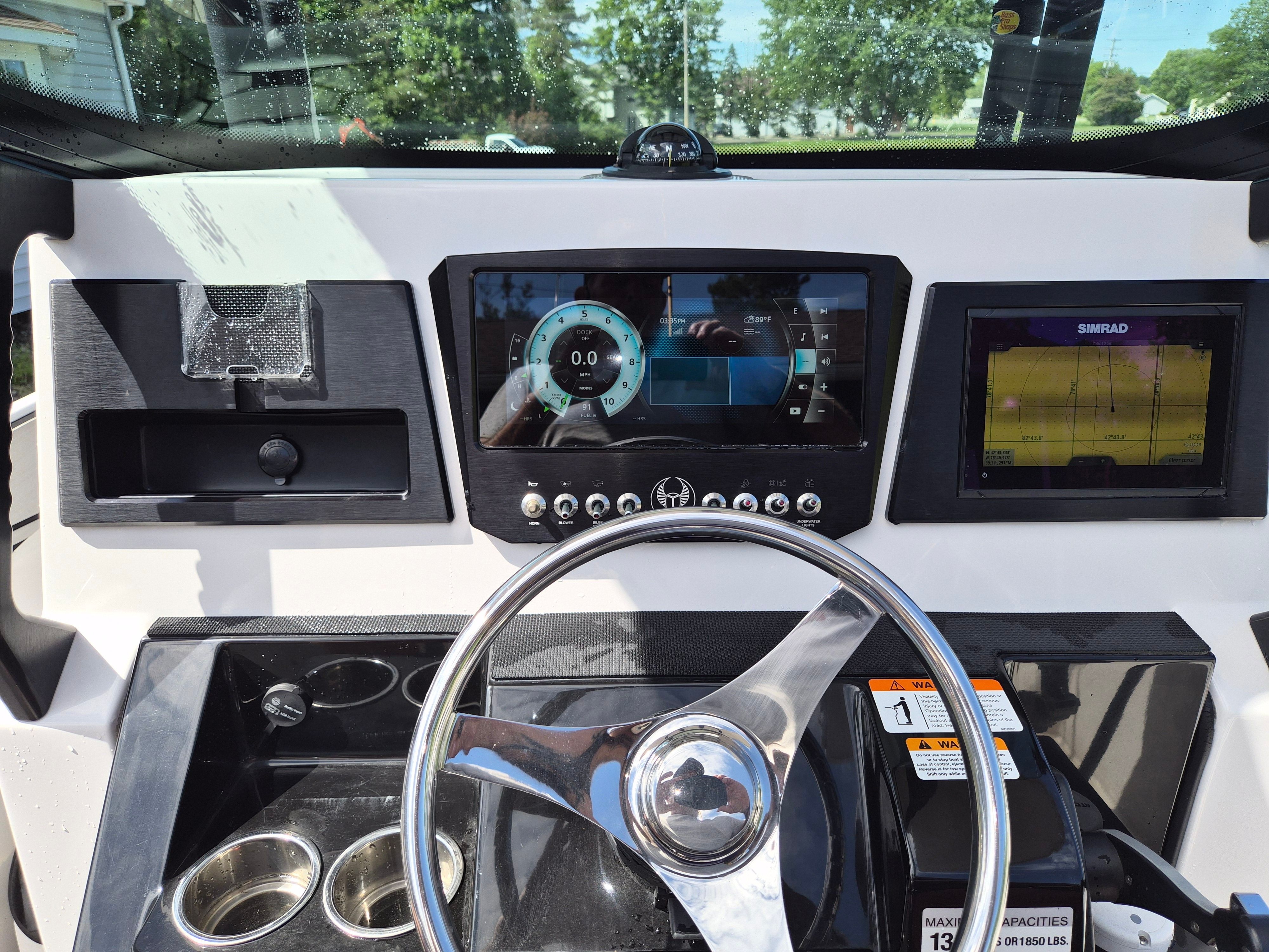 Dashboard of a 2019 Scarab 255 Open ID boat.