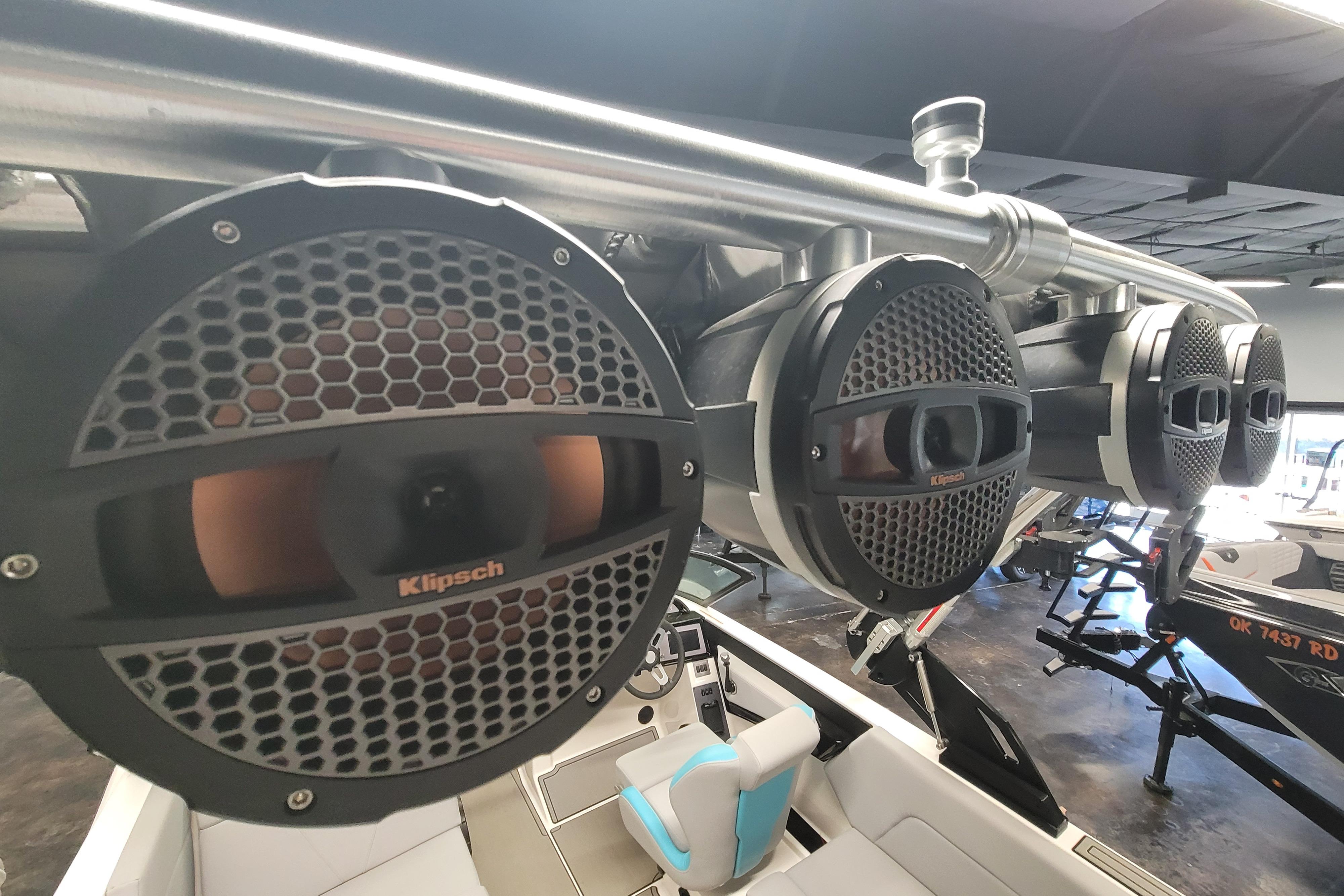 2024 MasterCraft NXT24 boat with Klipsch speakers, interior view.