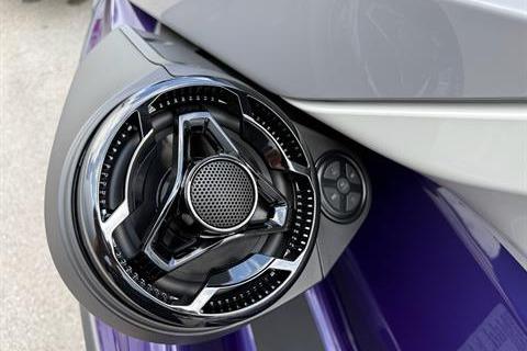 Close-up of 2025 Sea-Doo GTI SE 130 speaker system, showcasing sleek design and modern technology.