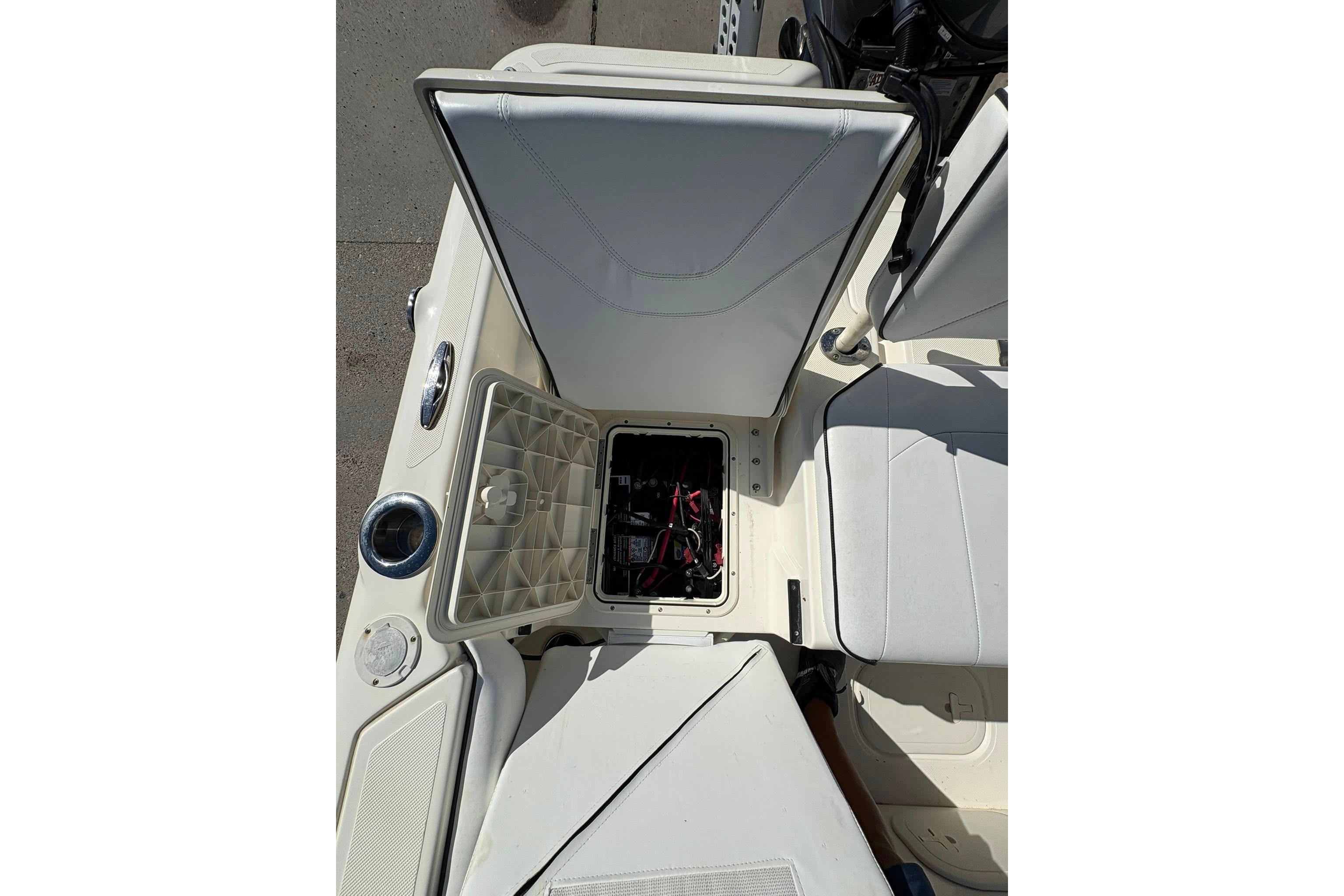 2023 Skeeter SX2550 Family boat interior with open storage compartment.