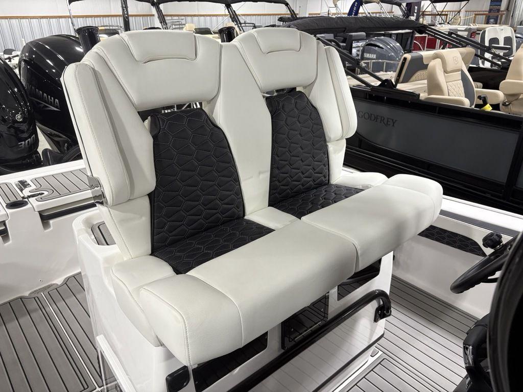 Luxury seating on 2026 Tidewater 2700 CB boat, featuring sleek design and premium materials.