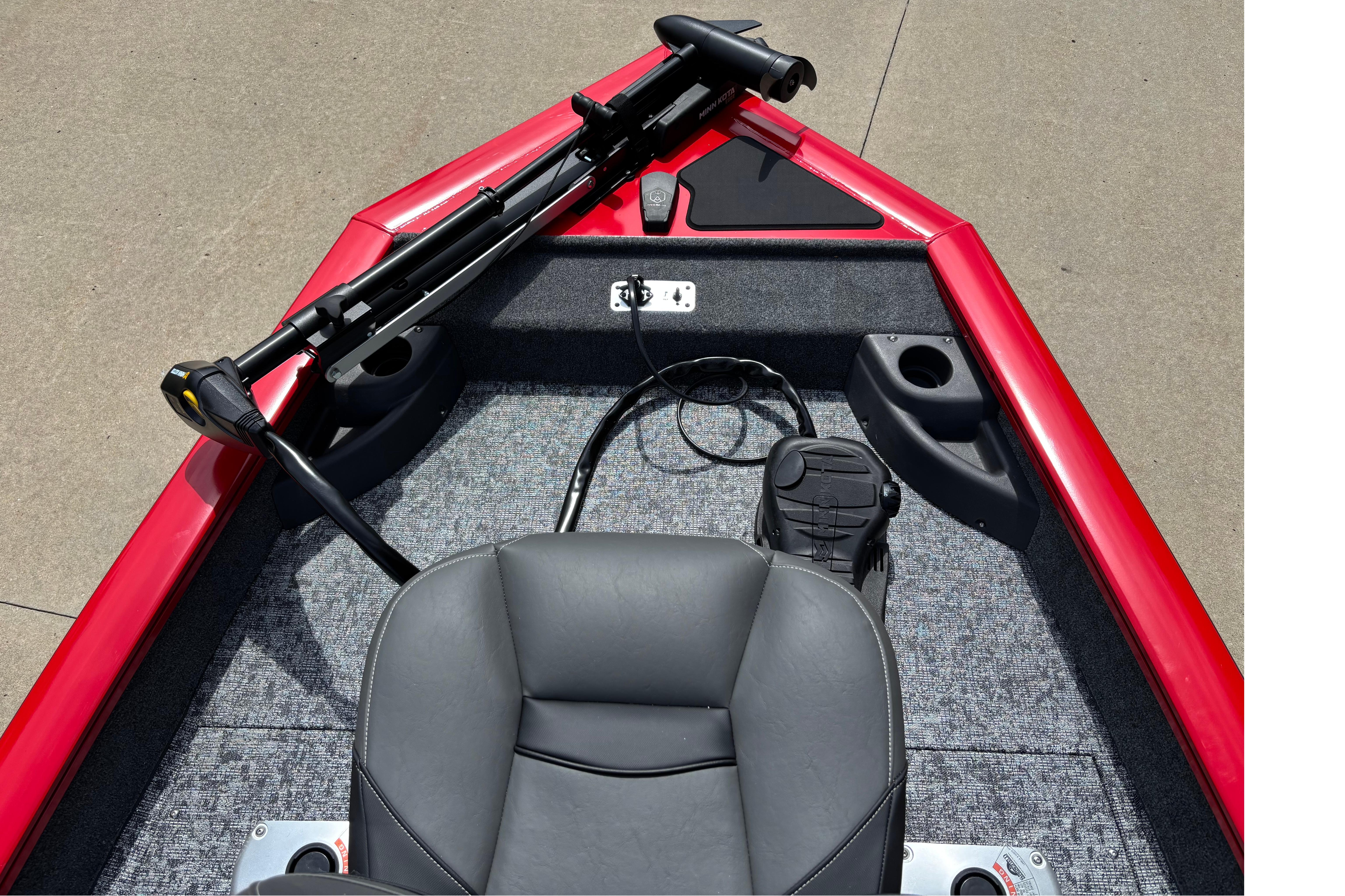 2026 Tracker Pro Team 175 Crappie Edition boat interior with red trim and seating.