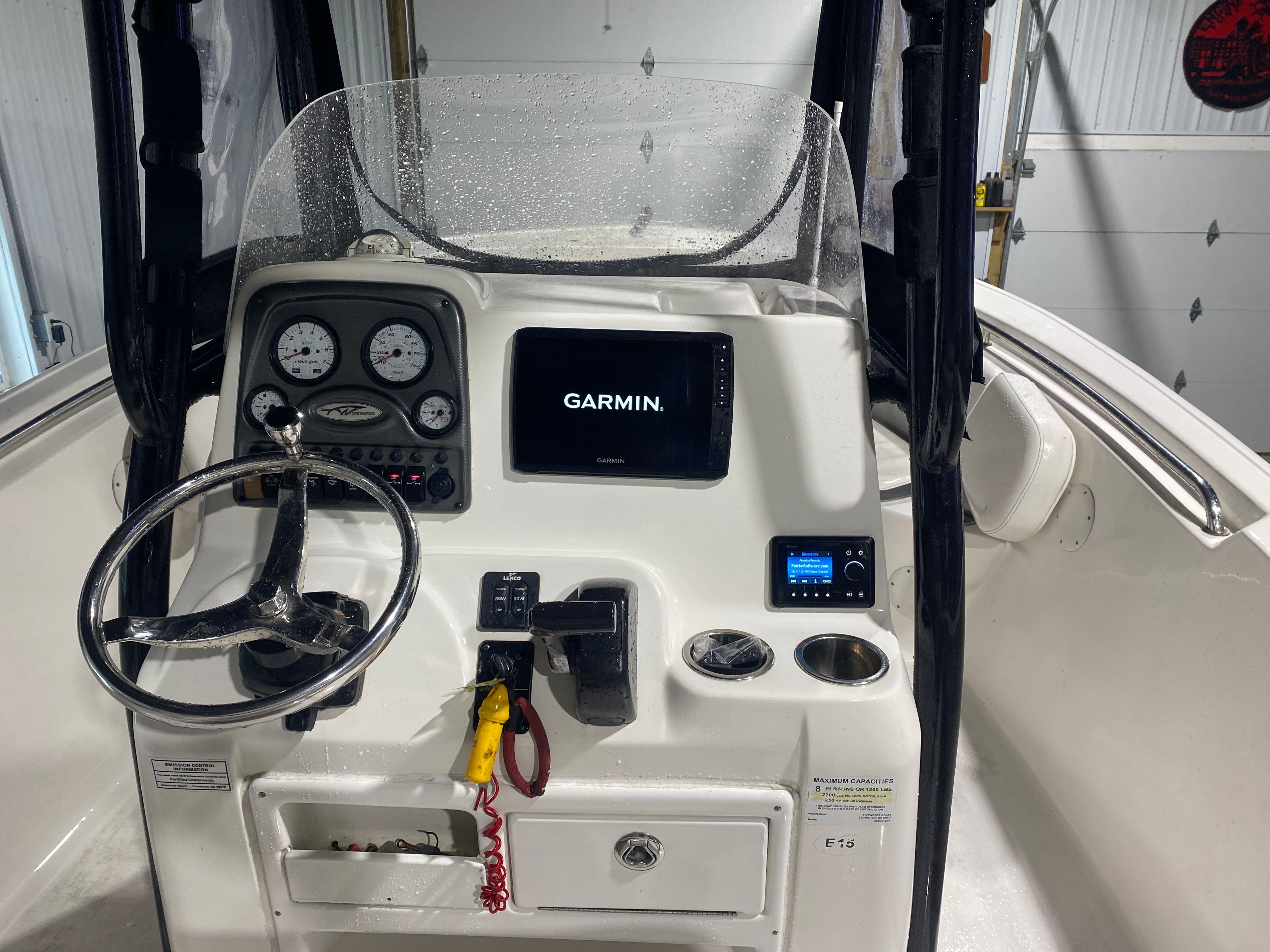 Interior view of 2015 Tidewater 220 CC Adventure boat cockpit.