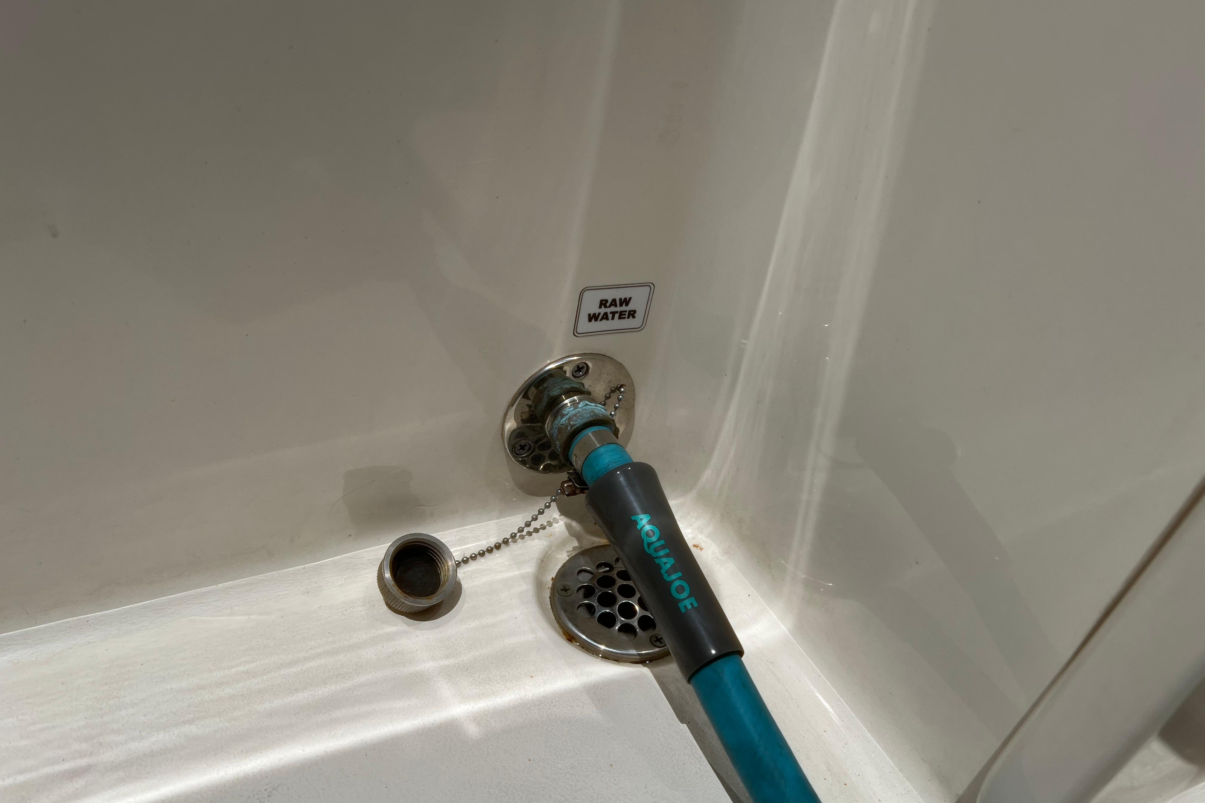 Raw water intake on 2018 Cobia 201 Center Console boat with hose connection.