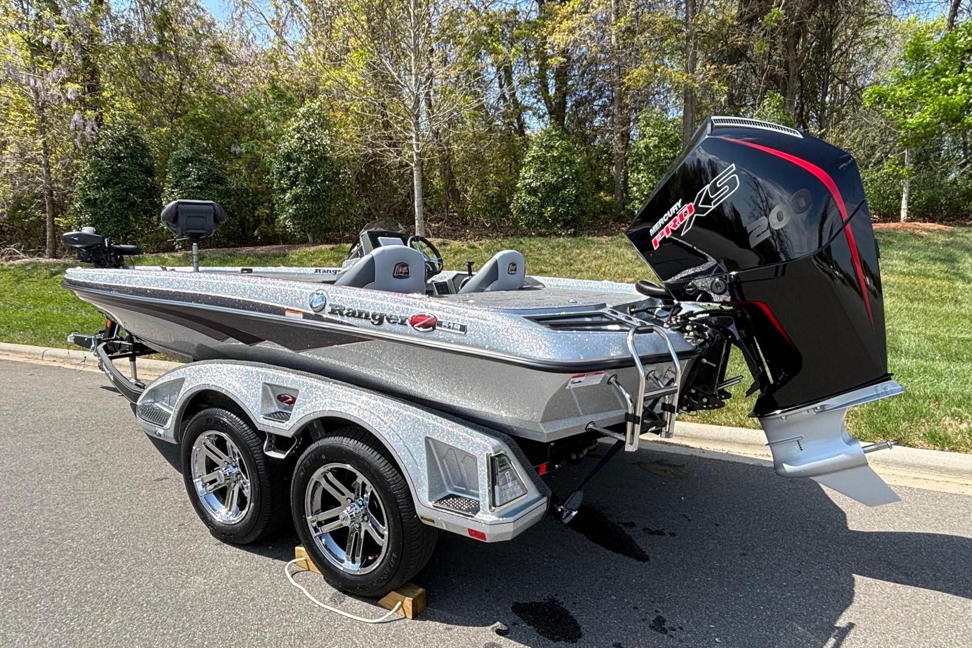 2026 Ranger Z518 Cup-Equipped boat with powerful outboard motor on a trailer.