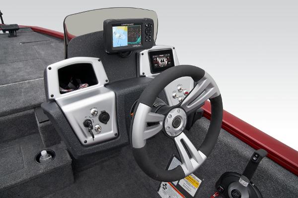 Manufacturer Provided Image: 2025 Tracker Pro Team 195 Tournament Edition boat dashboard with steering wheel and navigation system.