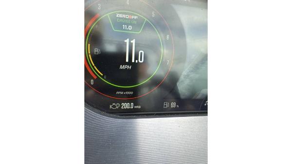 Dashboard display of 2023 MasterCraft XT22 showing 11.0 MPH speed and 200.0 engine hours.