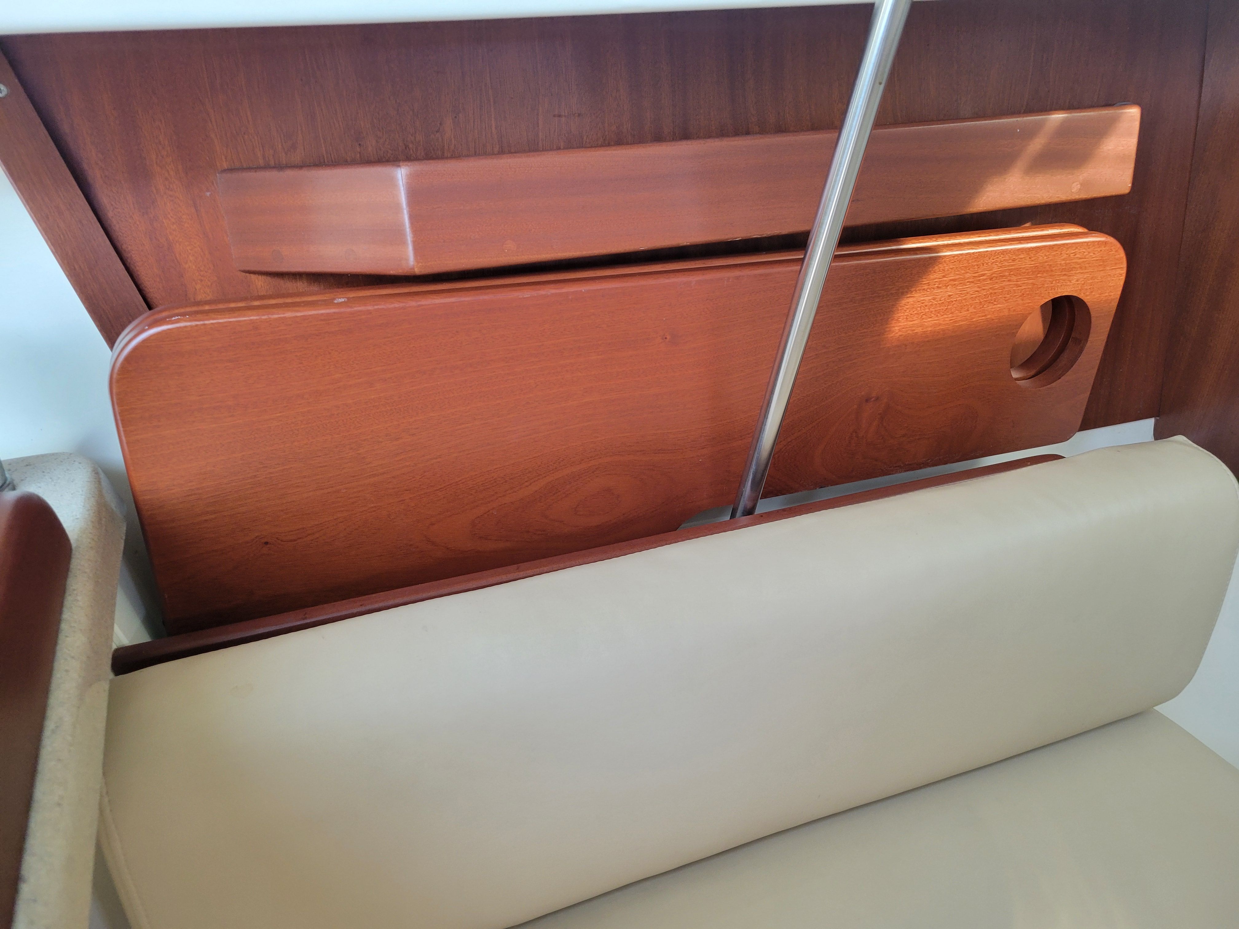 Interior of a Hake Seaward 26 RK boat, wood finish, 2018 model.
