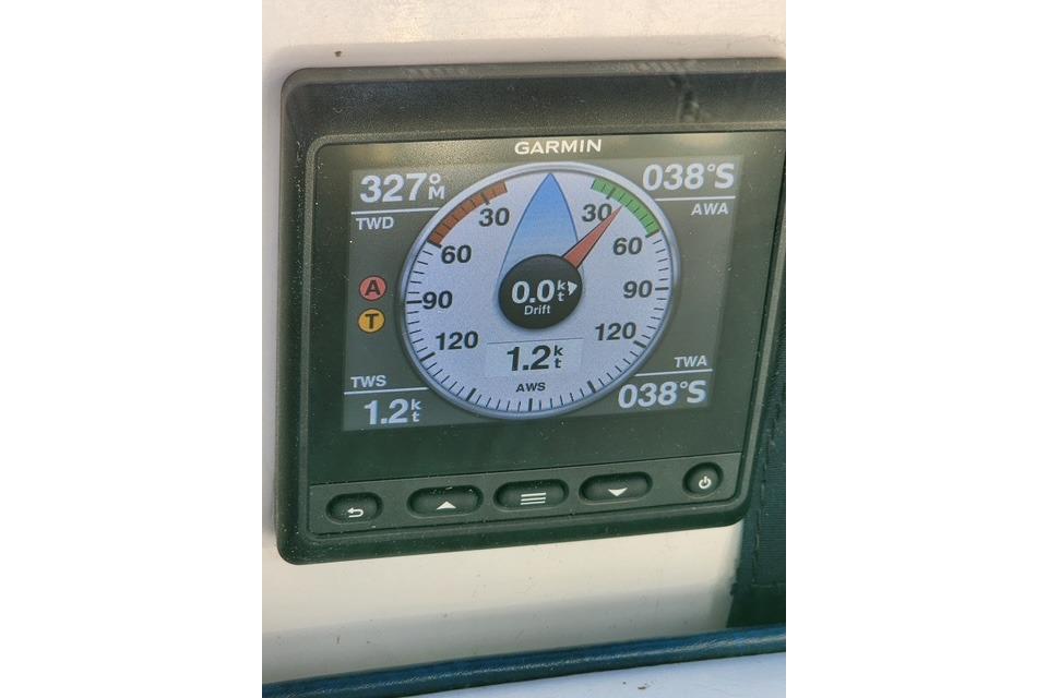 Garmin marine instrument display on 1984 Bristol 45.5 Center Cockpit sailboat.
