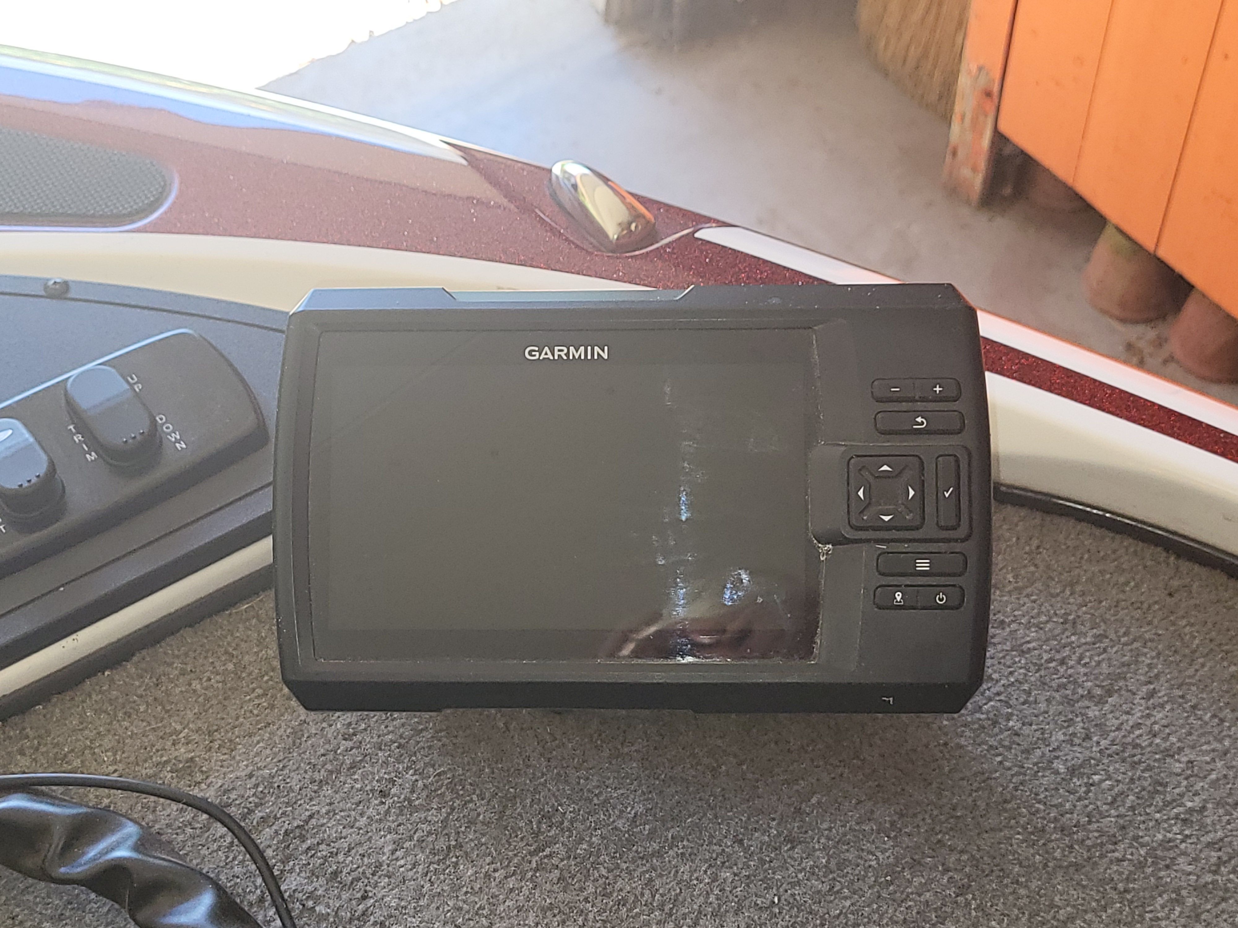 A Garmin fish finder on a 2017 Nitro Z17 boat.