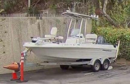 2012 Triumph 190 Bay boat parked on trailer.