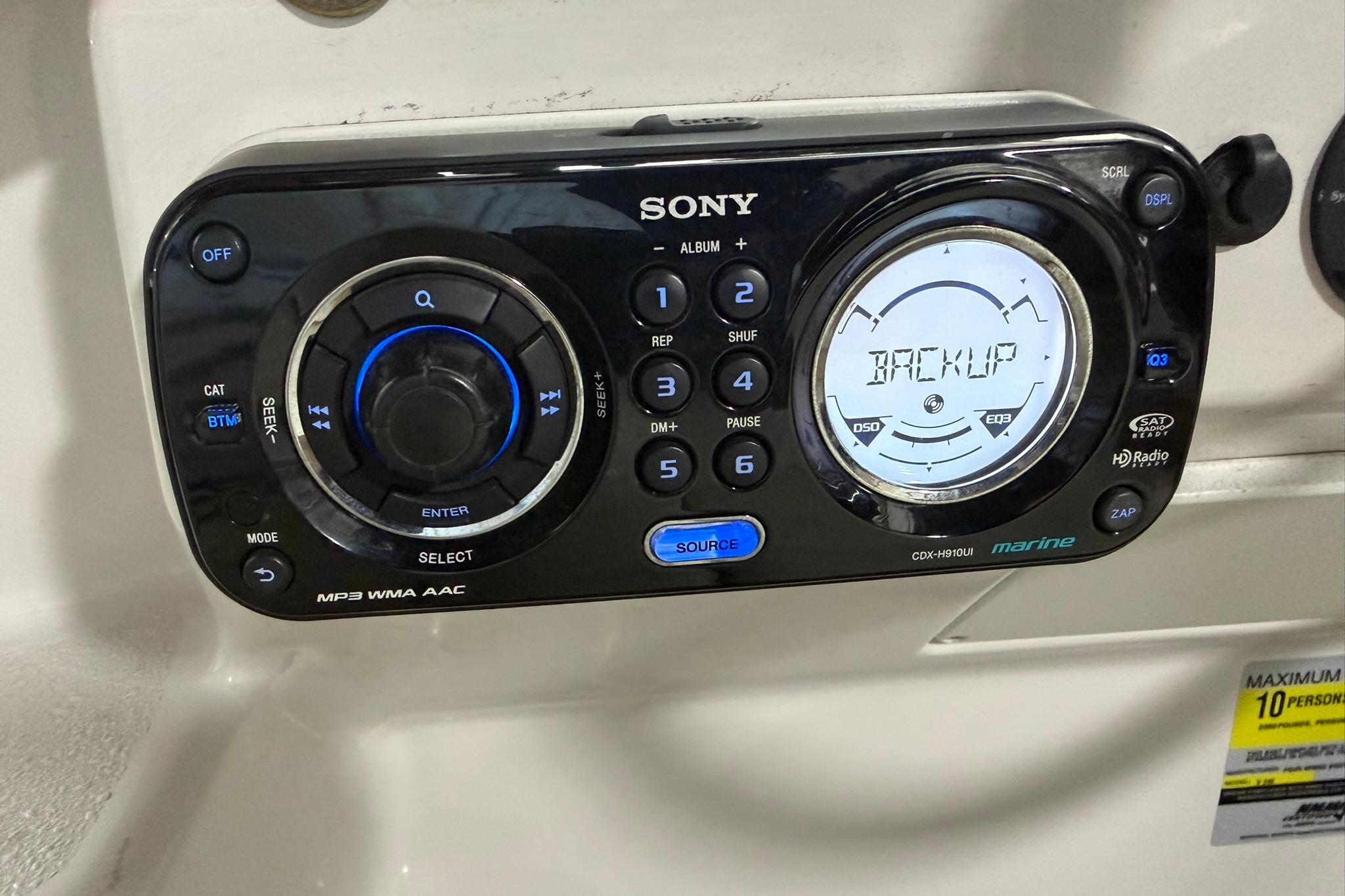 Sony marine stereo system on a 2008 Four Winns V248 boat dashboard.