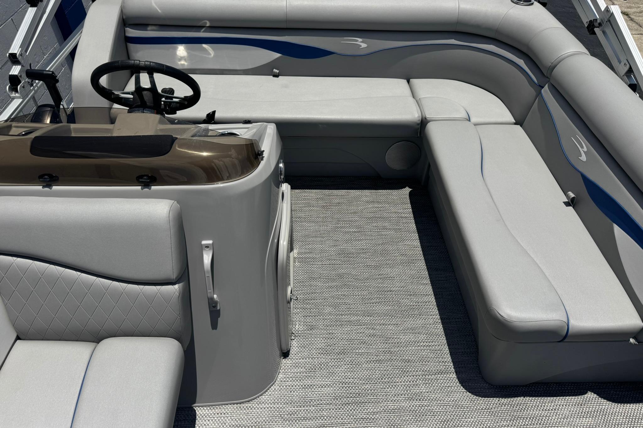 2024 Bennington SV 168 SLV 8' Narrow Beam pontoon boat interior with gray seating.