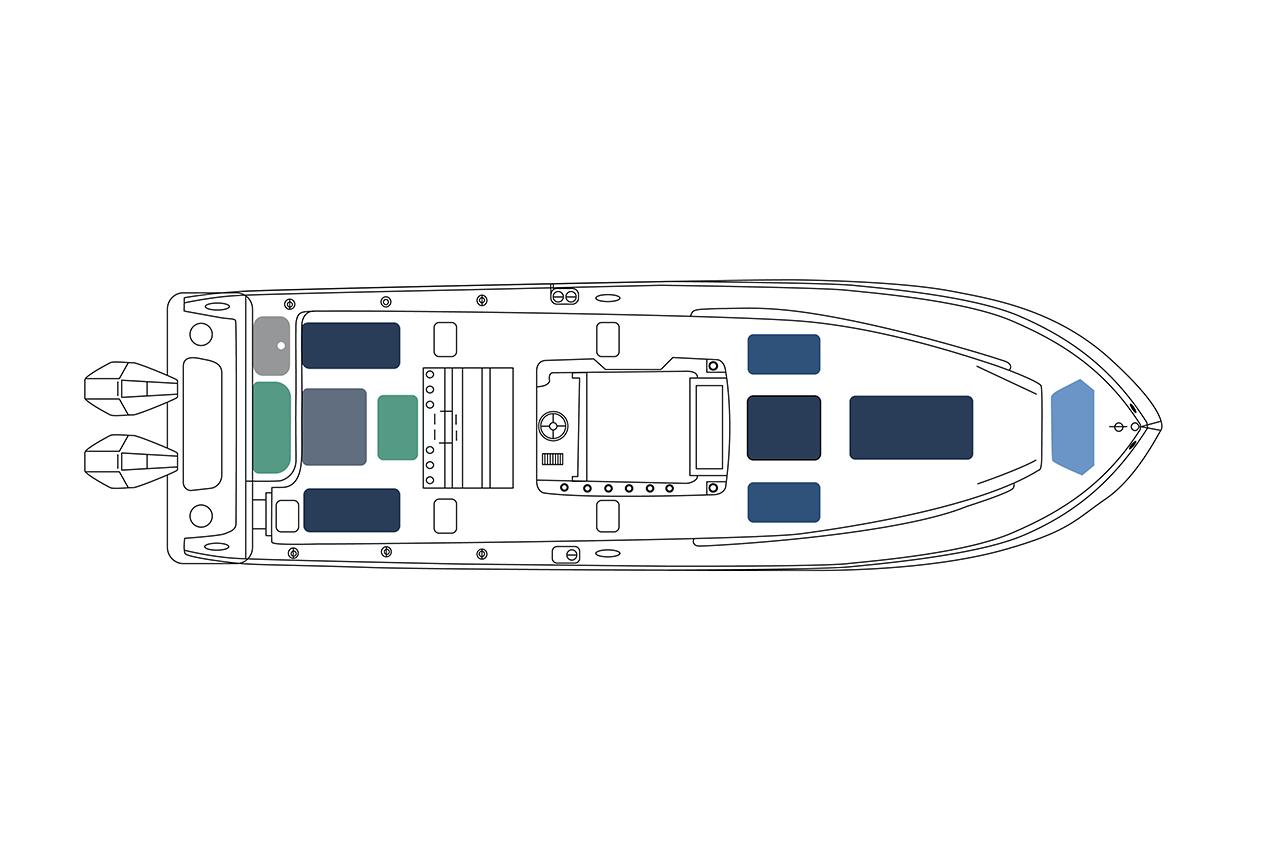 Manufacturer Provided Image: Top view diagram of 2025 Invincible 33 Open Fisherman boat layout.