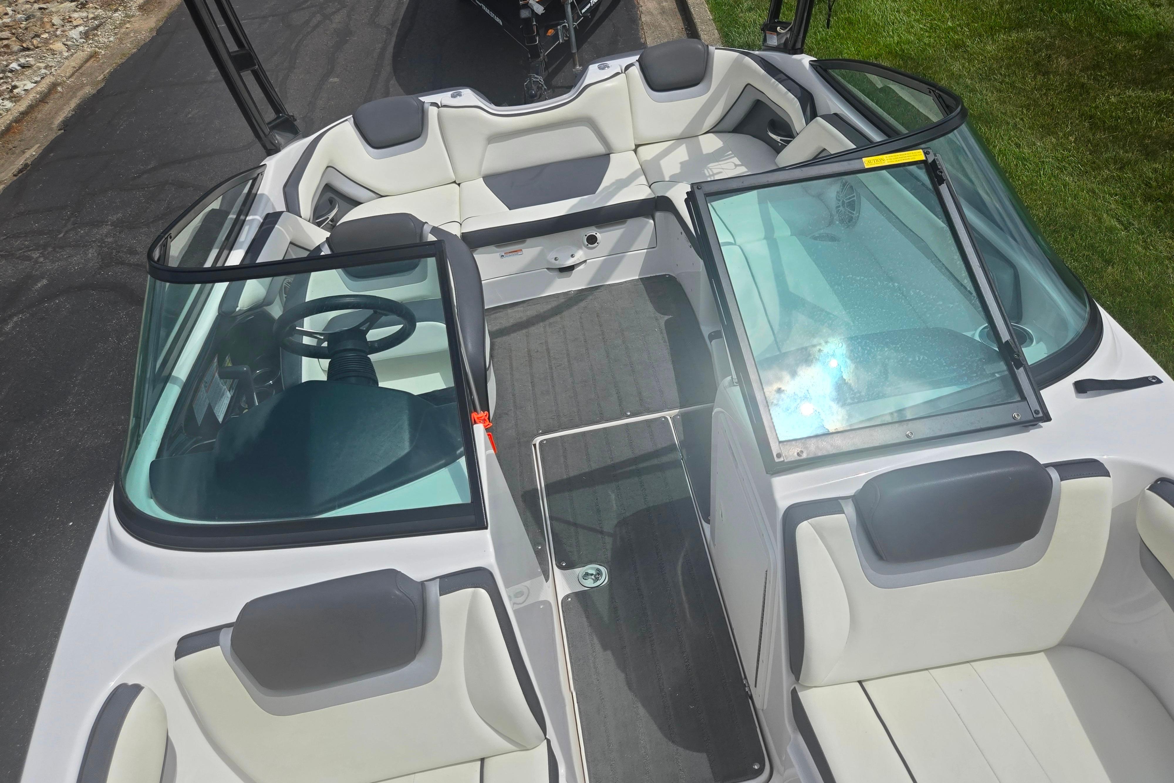 2016 Yamaha Boats AR192 interior with seating and steering wheel, viewed from above.
