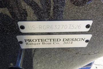 Hull identification number on 2026 Ranger 621FS Cup Equipped boat, protected design by Ranger Boat Co.