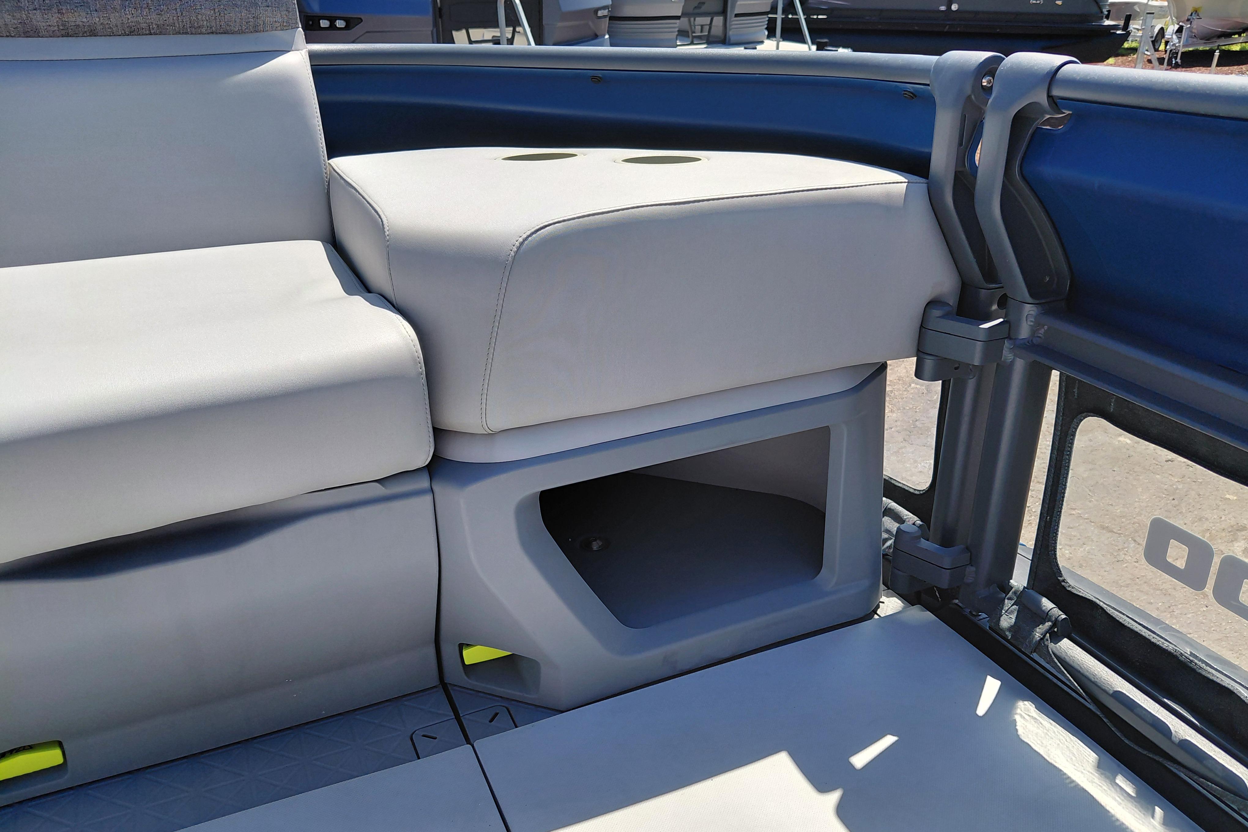 2024 Sea-Doo Switch Cruise 18 interior seating with storage compartment.