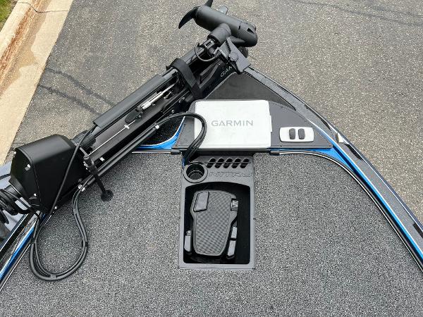 2025 Nitro Z19 Pro boat deck with Garmin equipment and trolling motor.