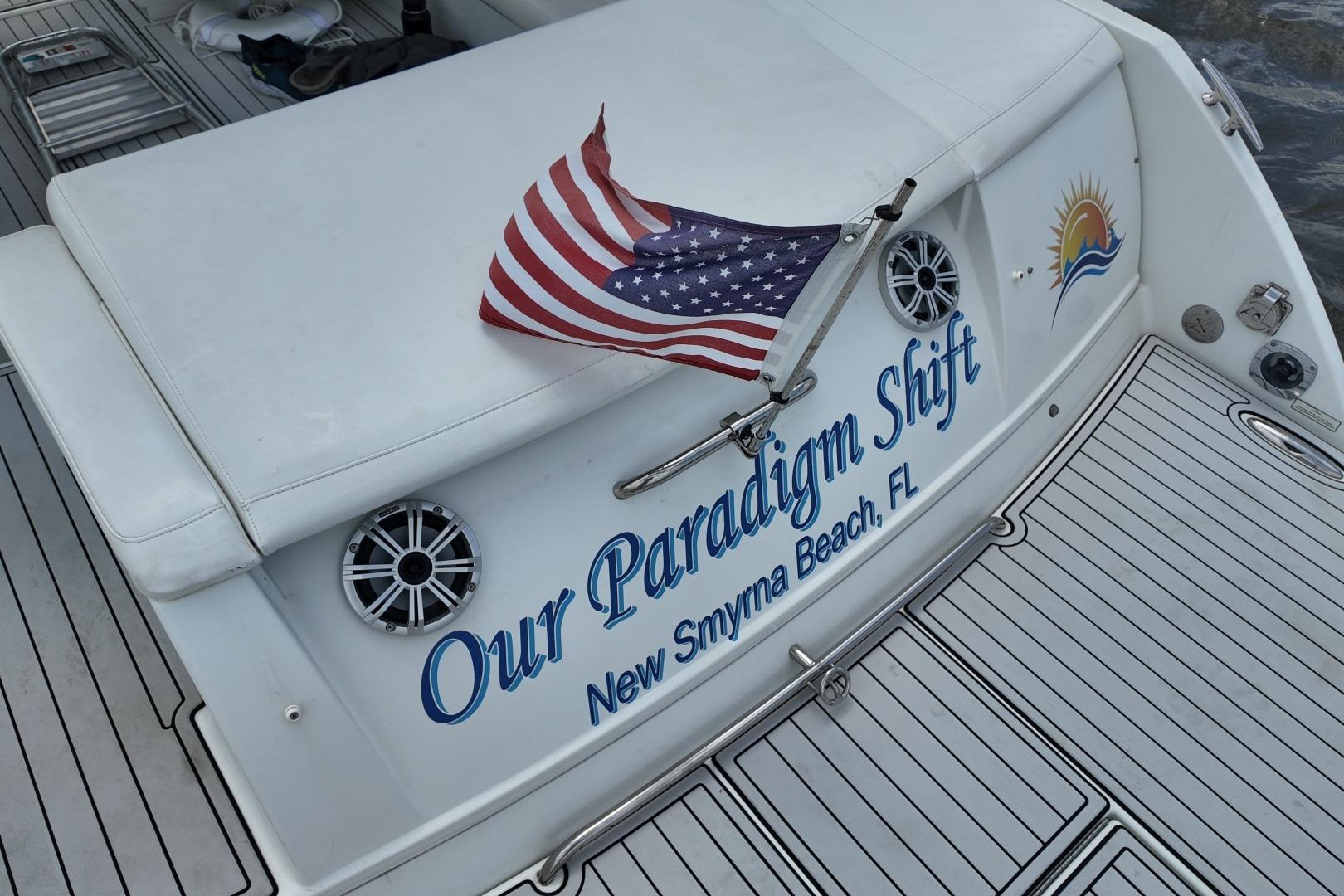 2007 Formula 330 Sun Sport boat with American flag, named "Our Paradigm Shift," New Smyrna Beach, FL.