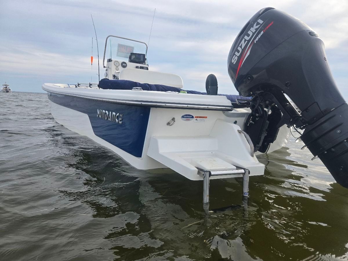 2014 Sundance DX20 boat with Suzuki engine on water.