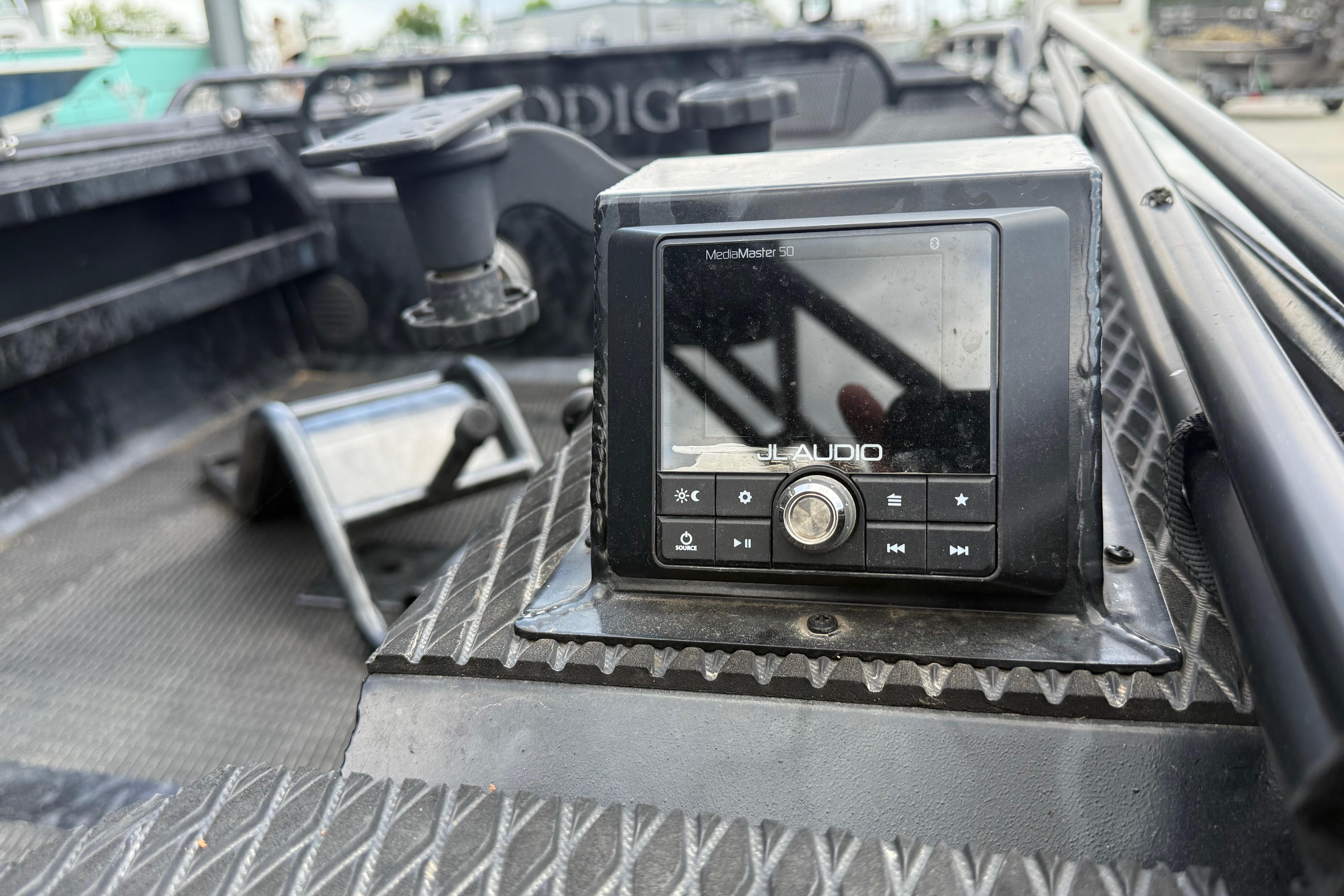 JL Audio MediaMaster 50 installed on 2024 Prodigy 17 boat dashboard.