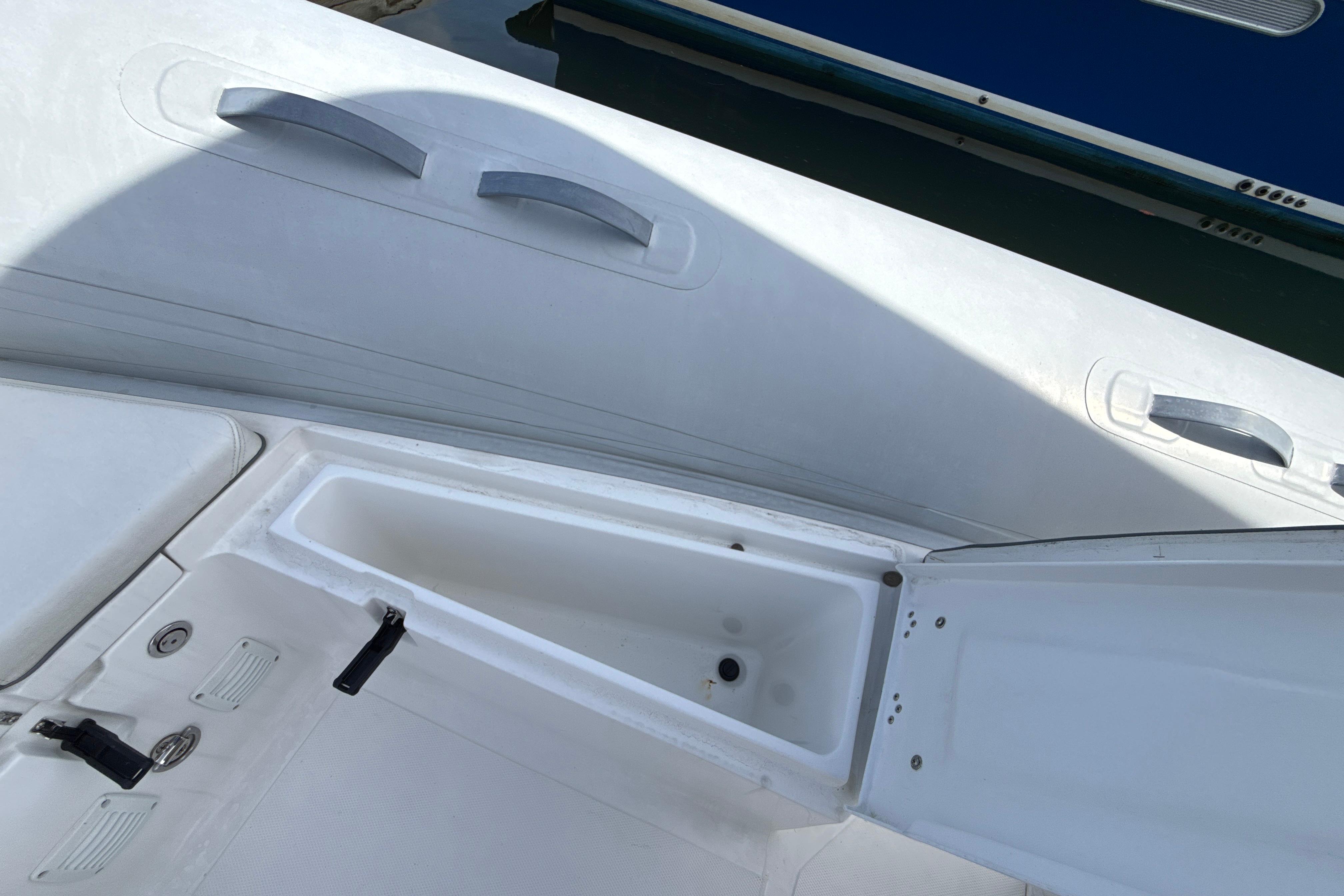 2020 AB Inflatables Oceanus 21 VST boat interior storage compartment open.